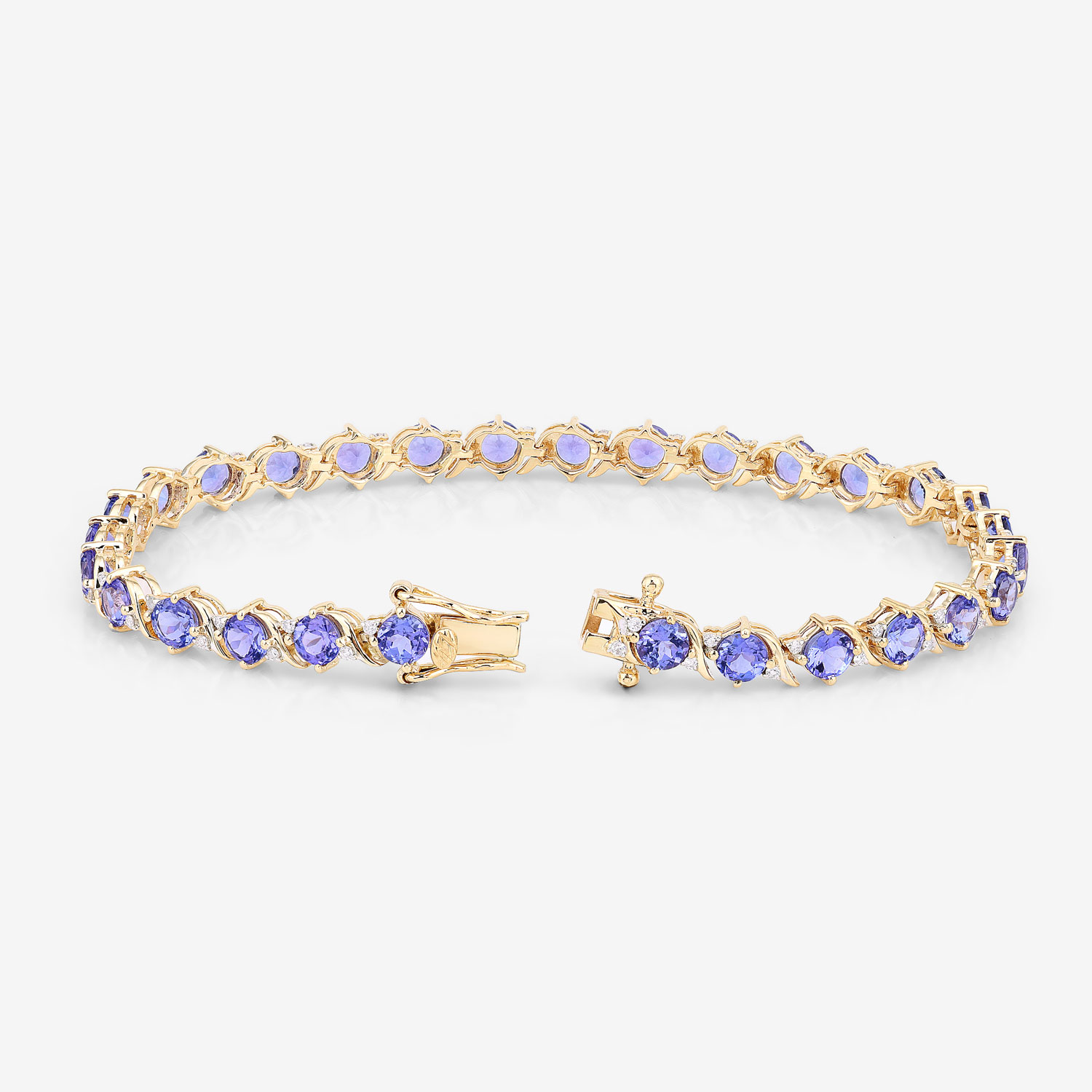 6.93 Carat Genuine Tanzanite and White Diamond 14K Yellow Gold Bracelet