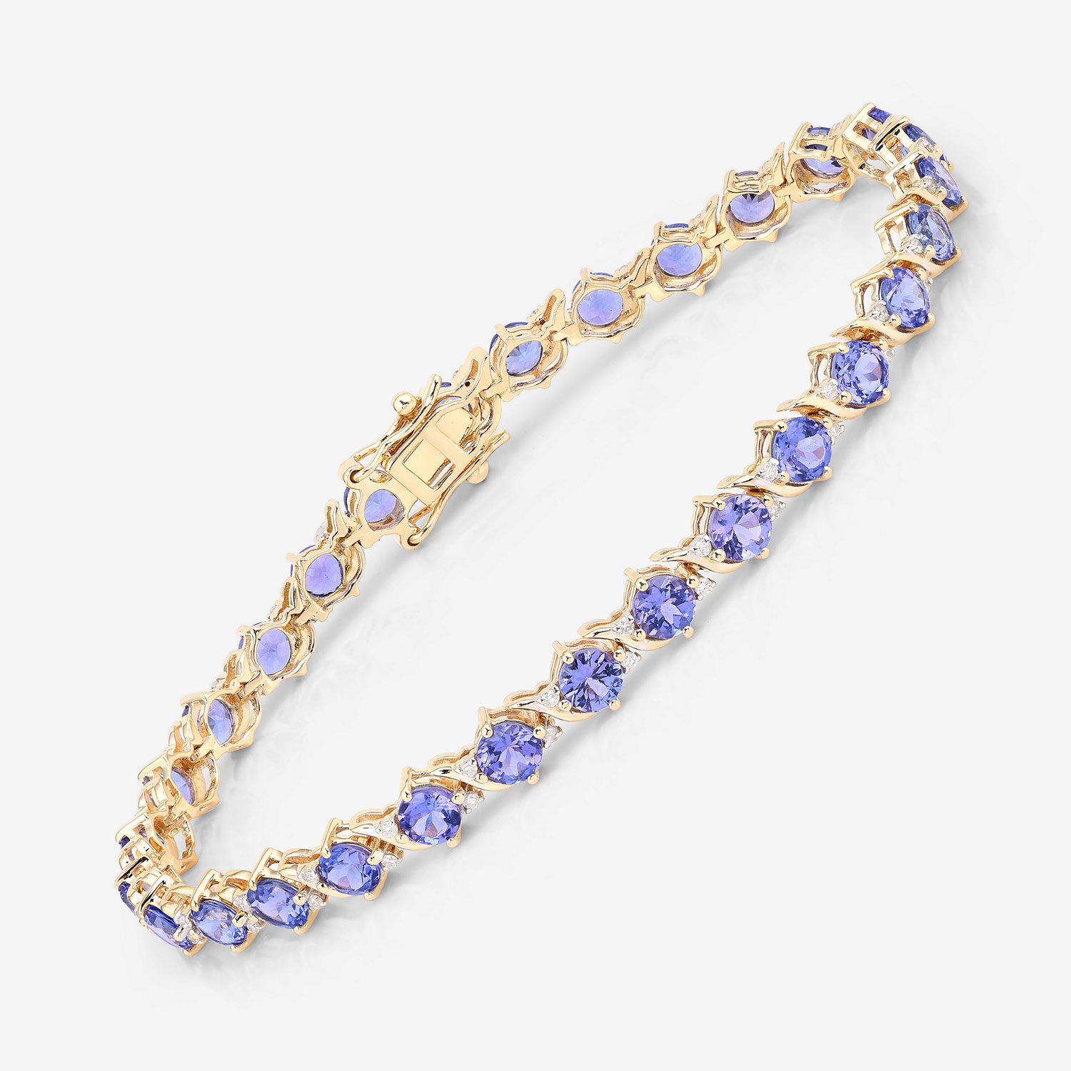 6.93 Carat Genuine Tanzanite and White Diamond 14K Yellow Gold Bracelet