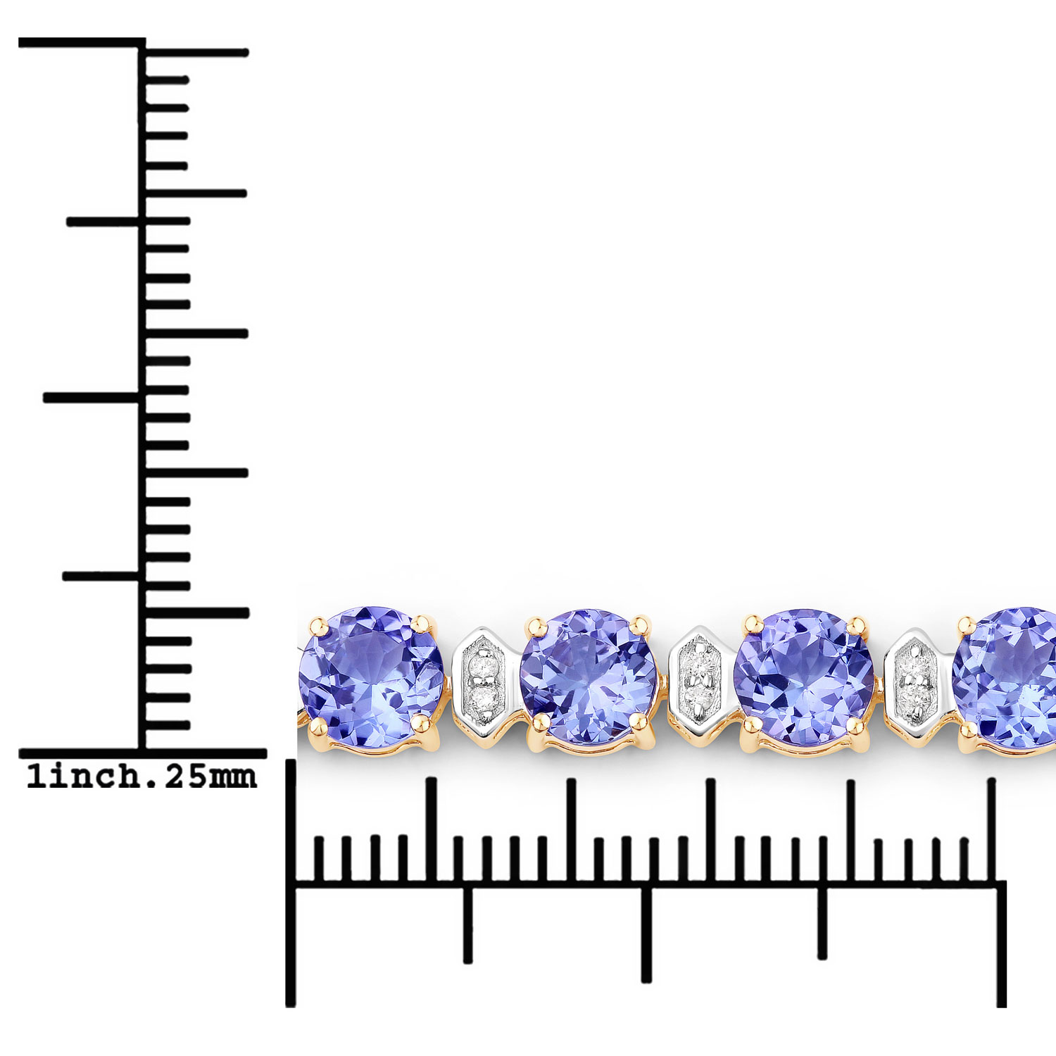 9.87 Carat Genuine Tanzanite and White Diamond 14K Yellow Gold Bracelet