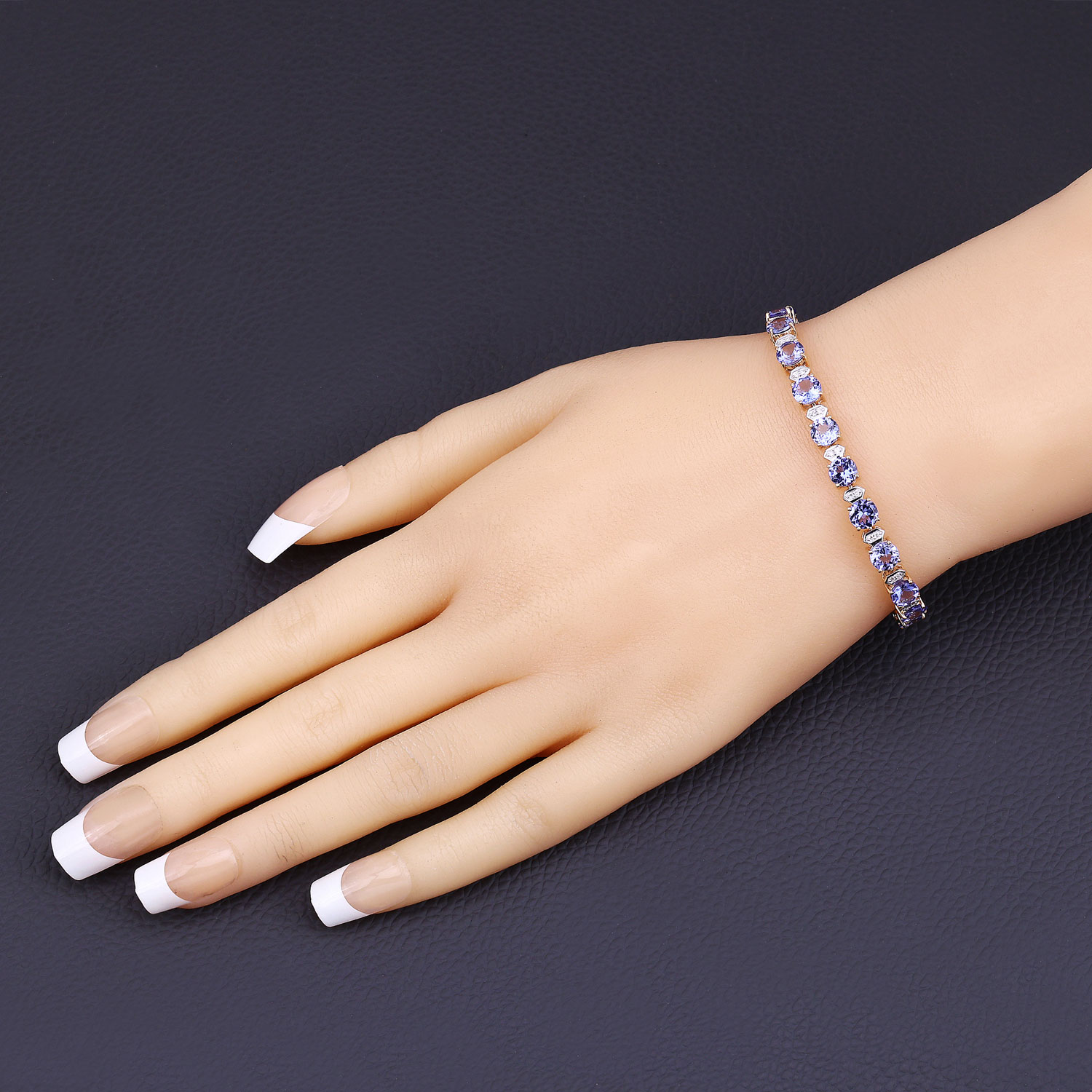 9.87 Carat Genuine Tanzanite and White Diamond 14K Yellow Gold Bracelet