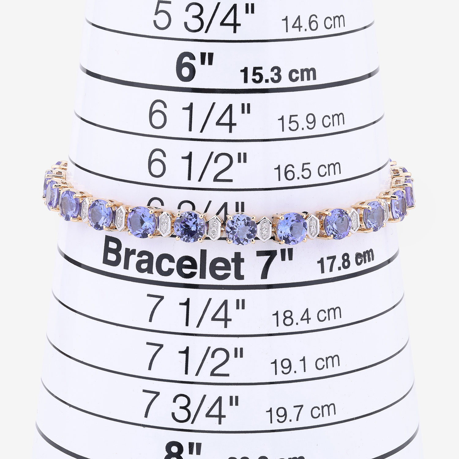 9.87 Carat Genuine Tanzanite and White Diamond 14K Yellow Gold Bracelet