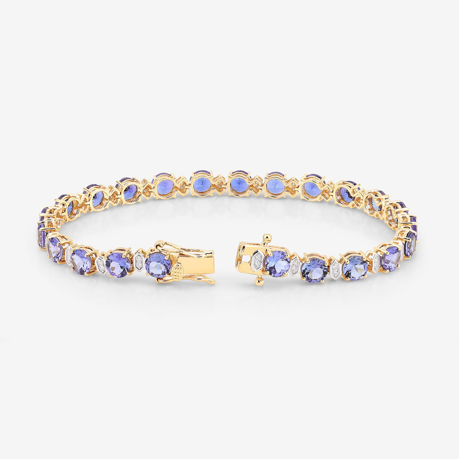 9.87 Carat Genuine Tanzanite and White Diamond 14K Yellow Gold Bracelet