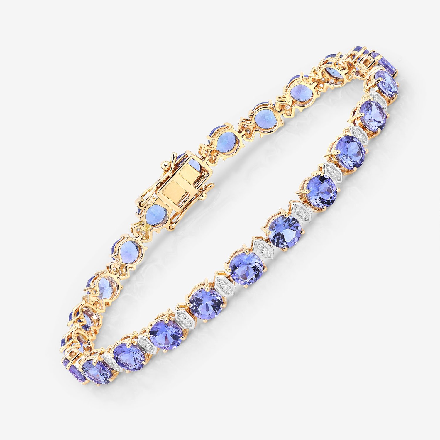 9.87 Carat Genuine Tanzanite and White Diamond 14K Yellow Gold Bracelet
