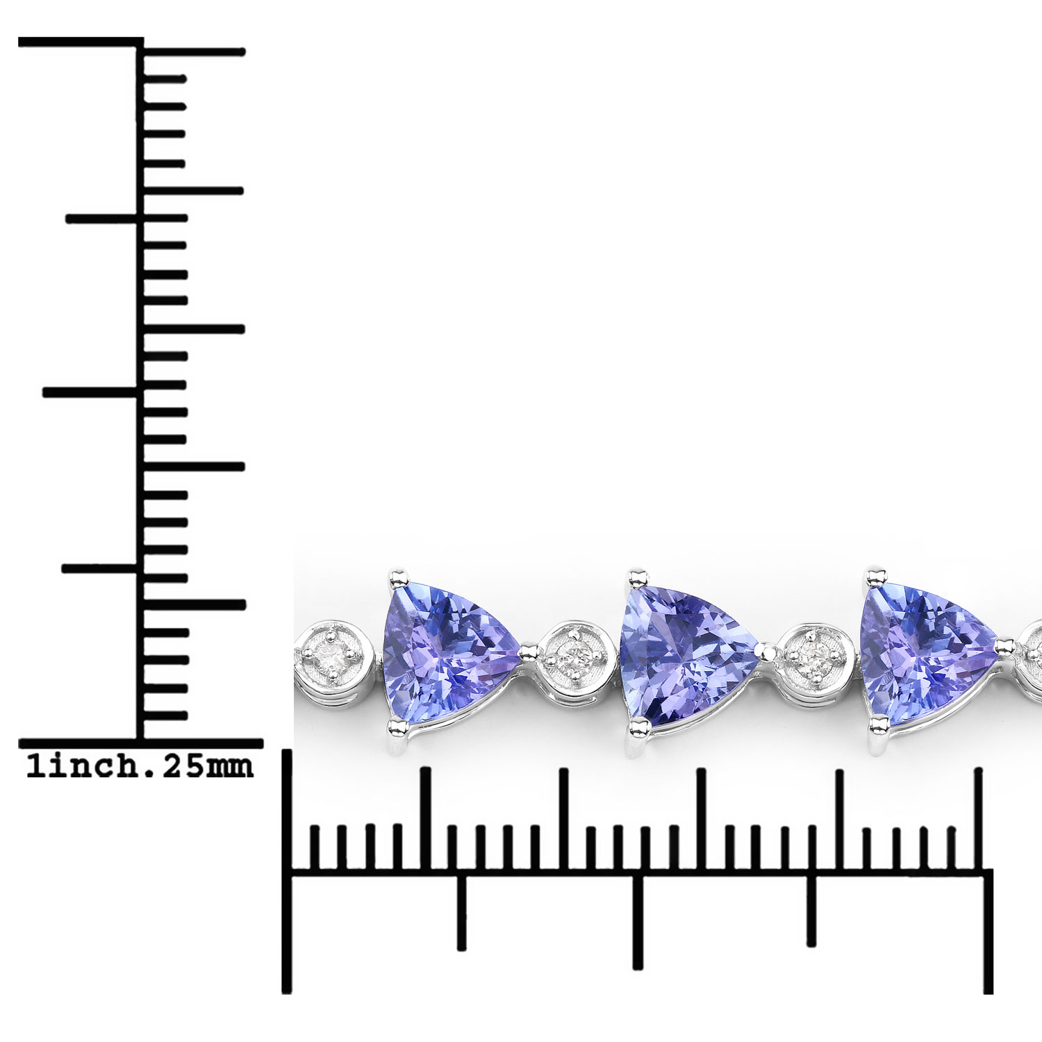 9.24 Carat Genuine Tanzanite and White Diamond 14K White Gold Bracelet
