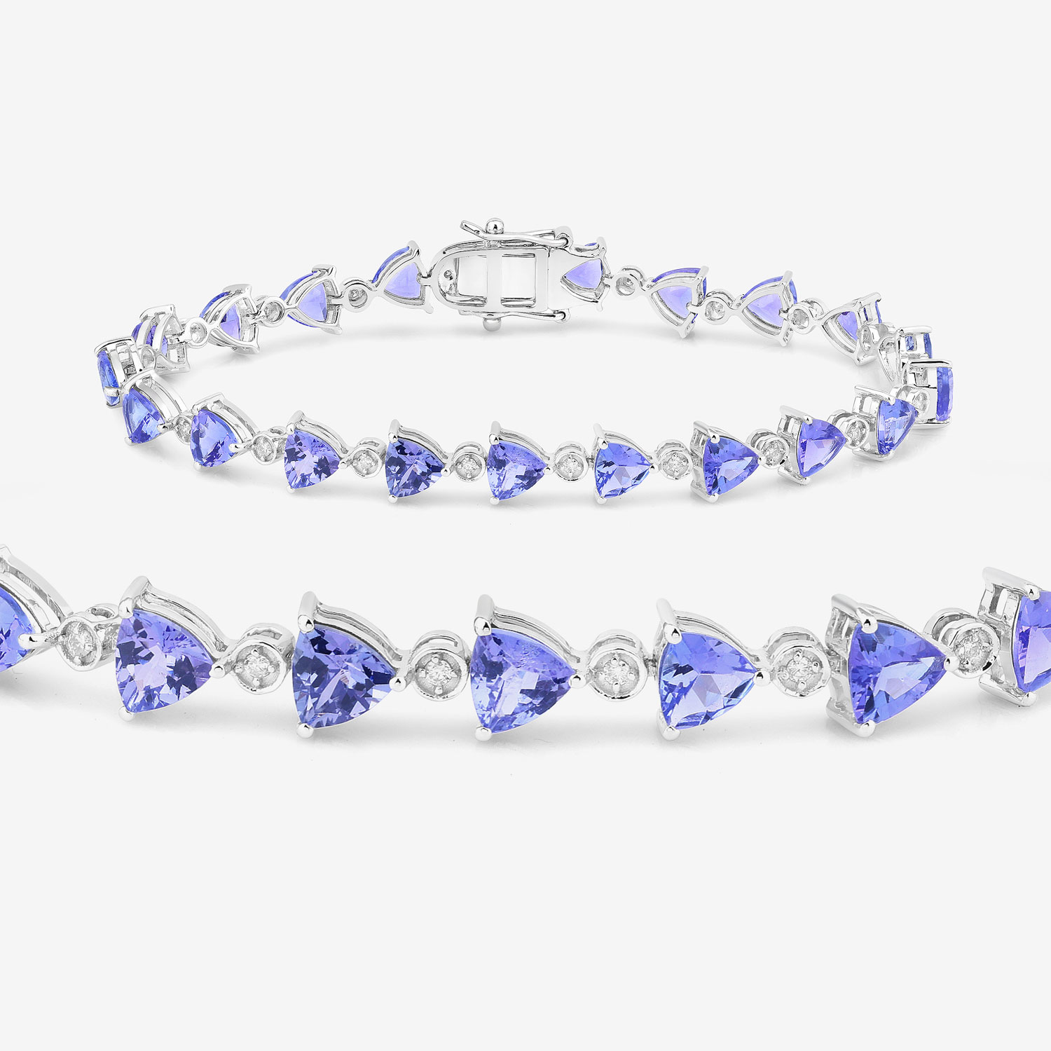 9.24 Carat Genuine Tanzanite and White Diamond 14K White Gold Bracelet