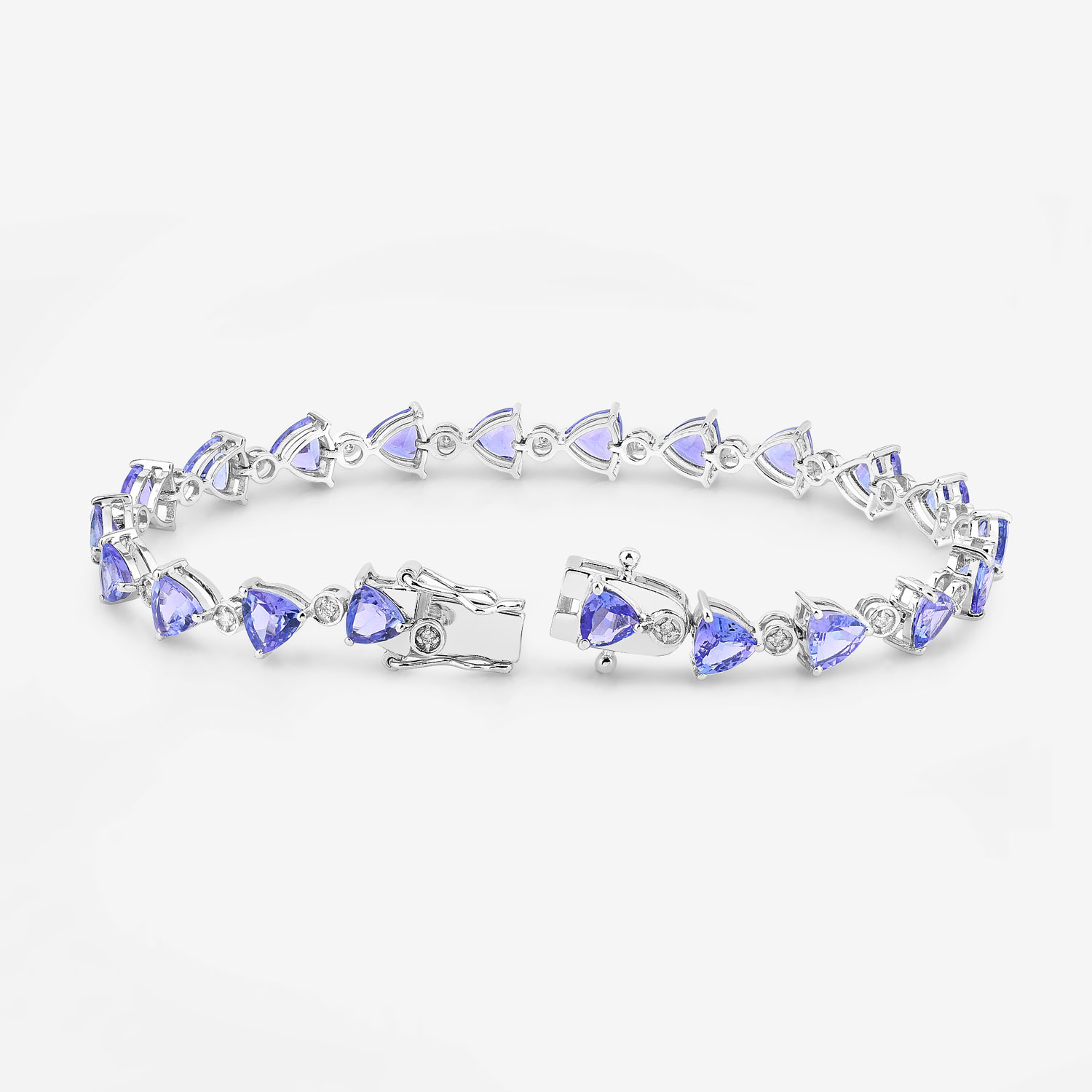 9.24 Carat Genuine Tanzanite and White Diamond 14K White Gold Bracelet