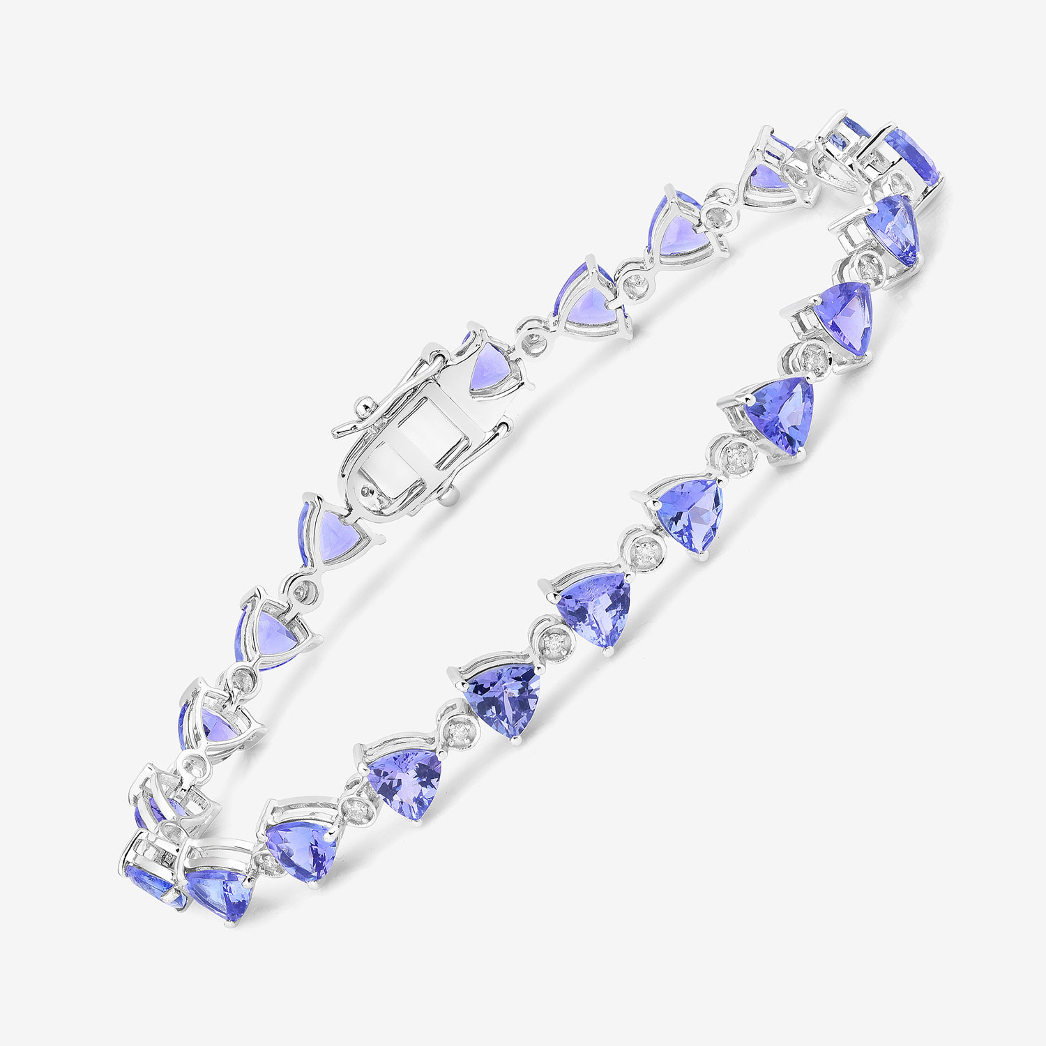 9.24 Carat Genuine Tanzanite and White Diamond 14K White Gold Bracelet