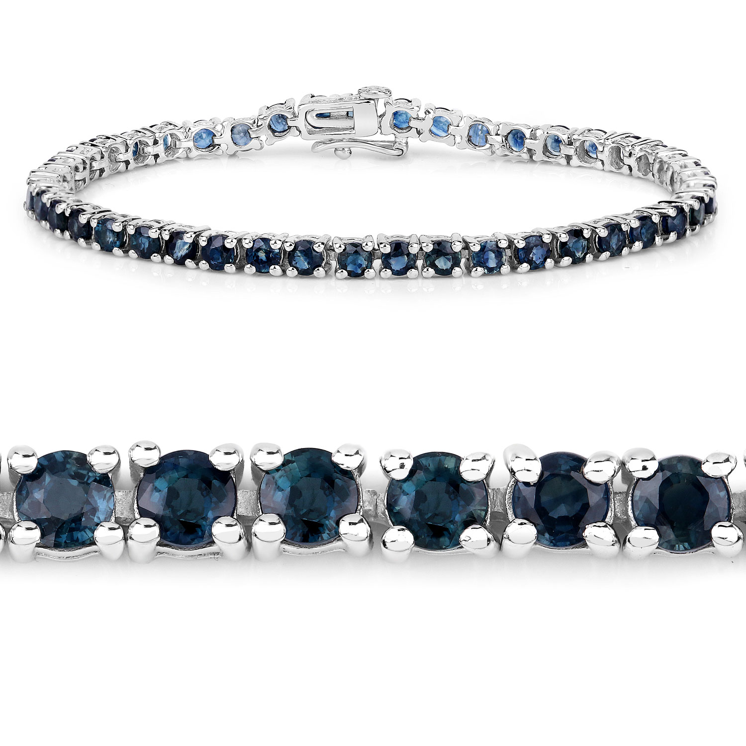 12.04 Carat Genuine Blue Sapphire .925 Sterling Silver Bracelet