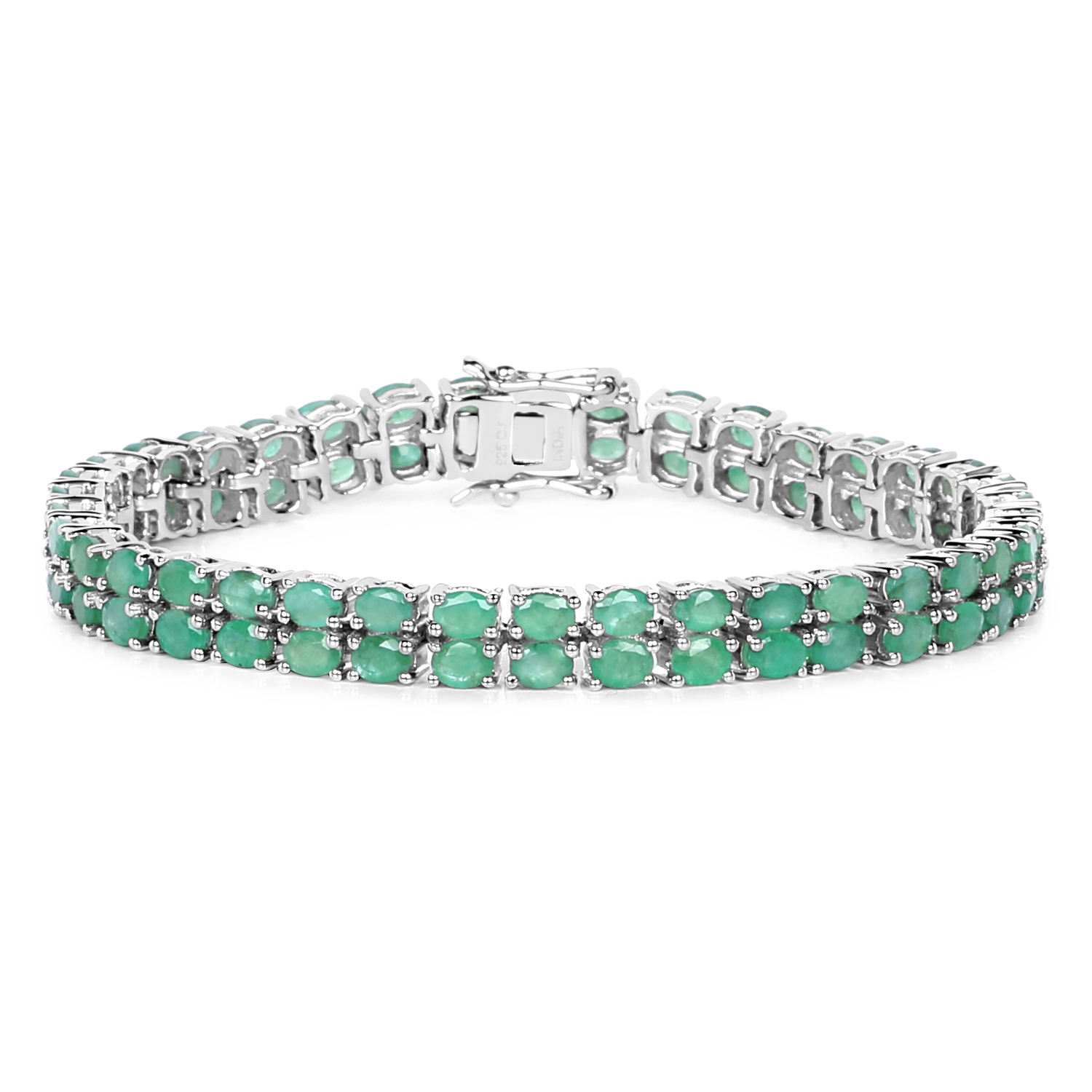 11.70 Carat Genuine Emerald .925 Sterling Silver Bracelet