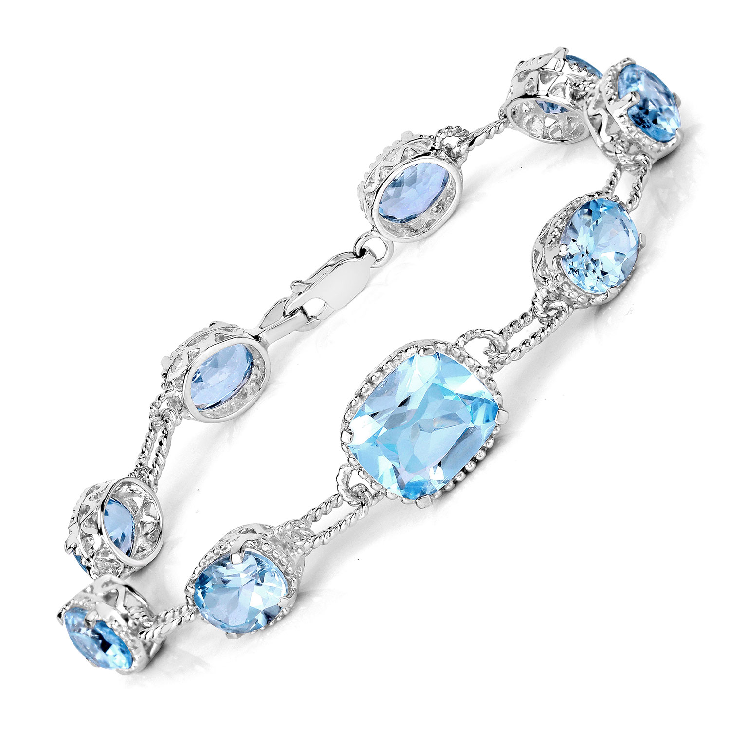 20.70 Carat Genuine Blue Topaz .925 Sterling Silver Bracelet