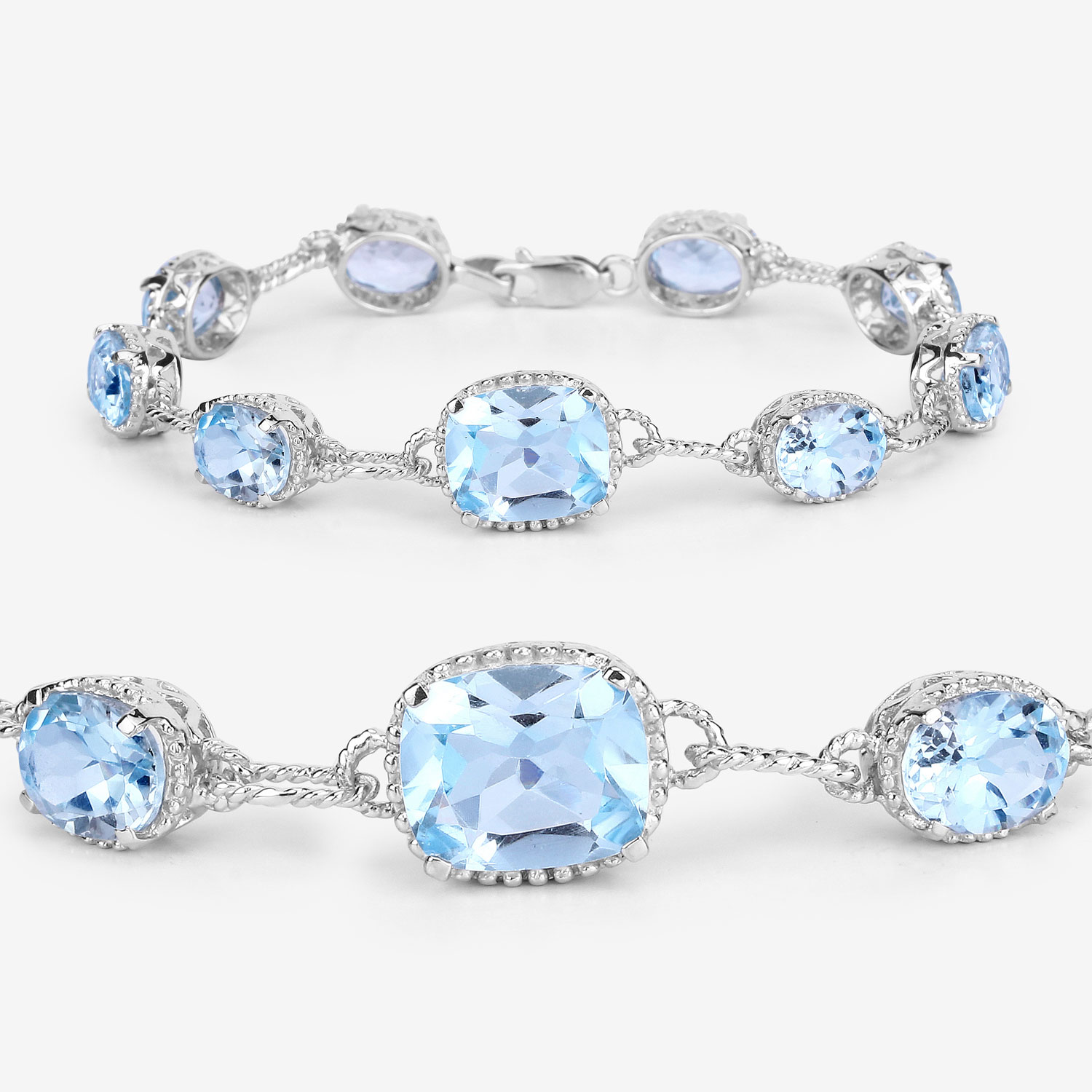 20.70 Carat Genuine Blue Topaz .925 Sterling Silver Bracelet