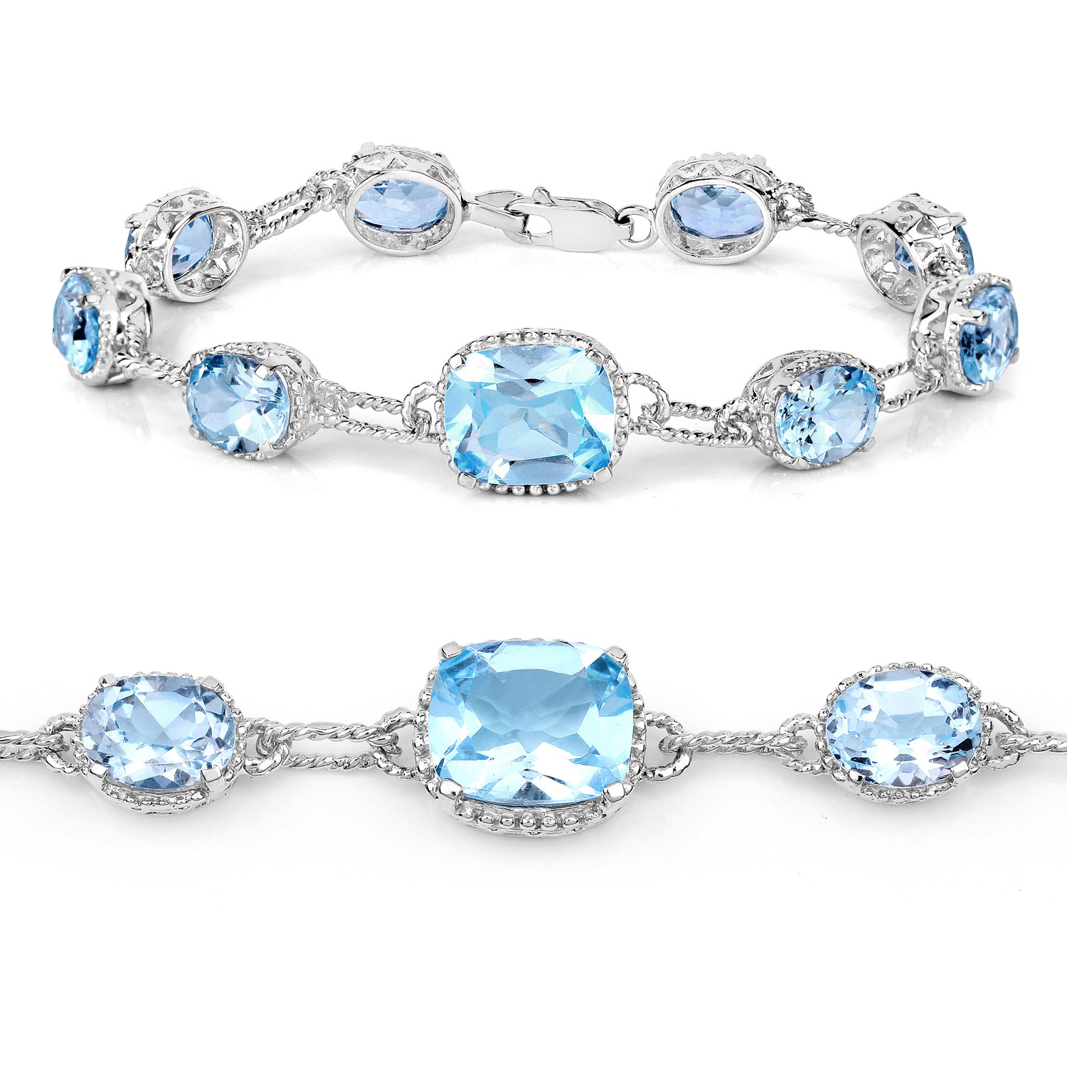 20.70 Carat Genuine Blue Topaz .925 Sterling Silver Bracelet