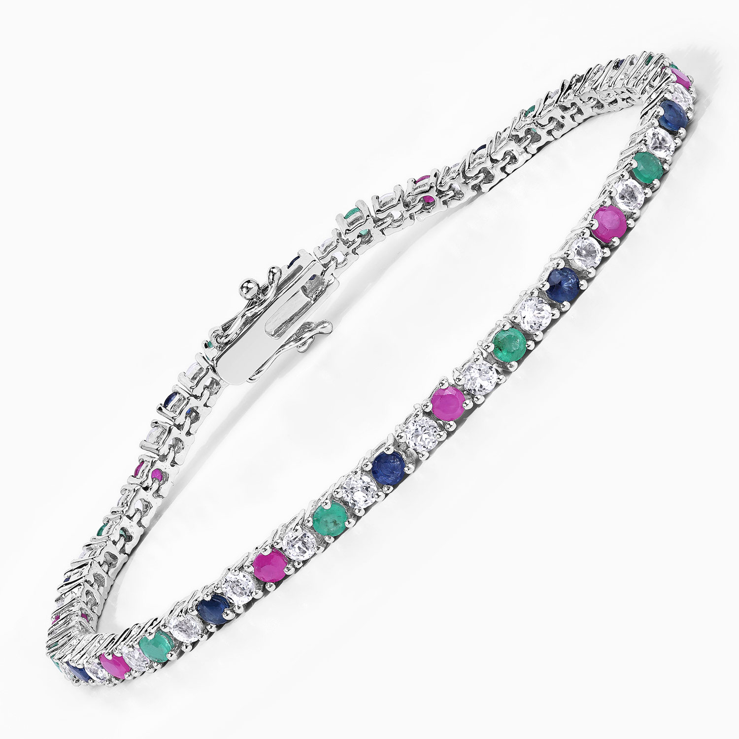 5.69 Carat Genuine Multi Stones .925 Sterling Silver Bracelet