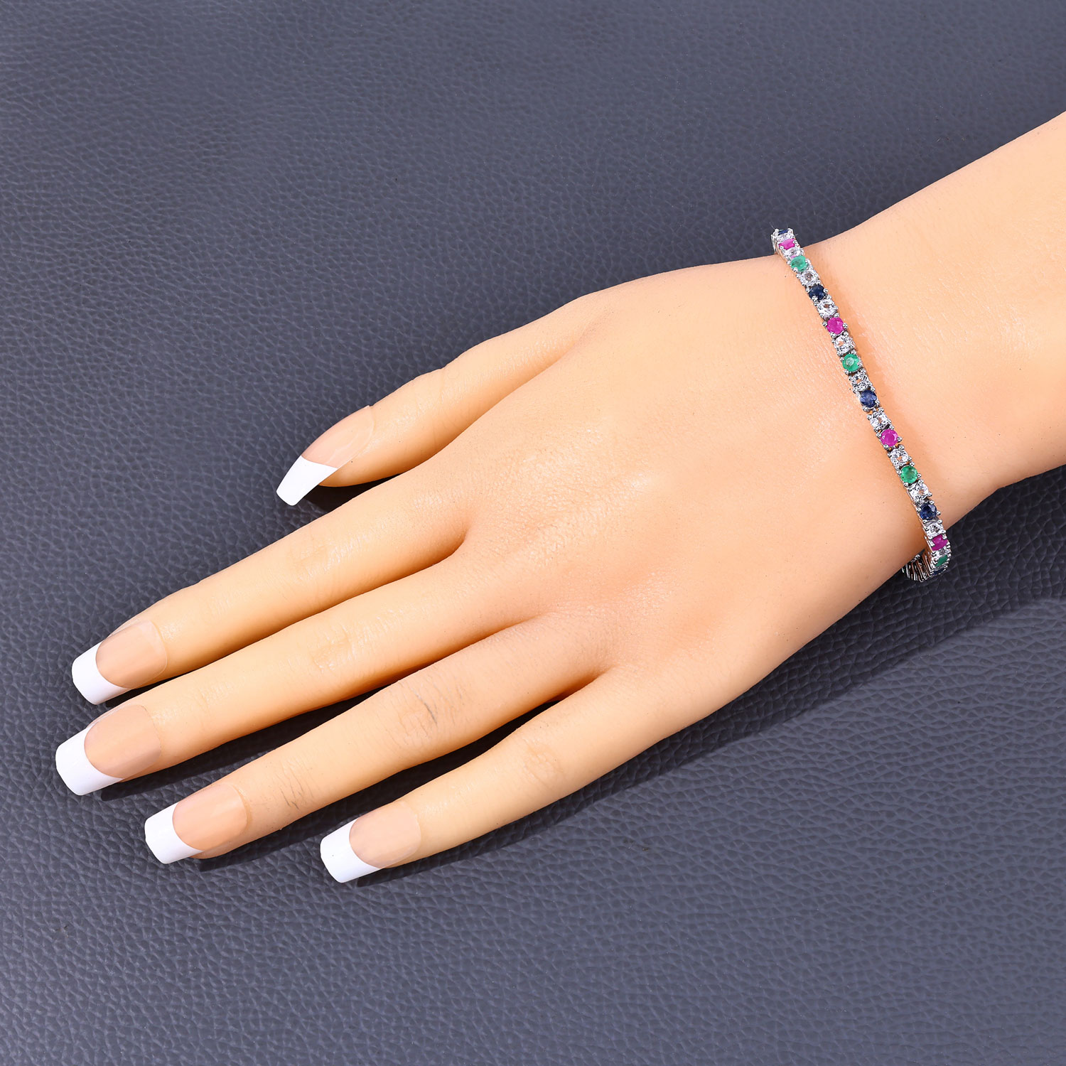 5.69 Carat Genuine Multi Stones .925 Sterling Silver Bracelet