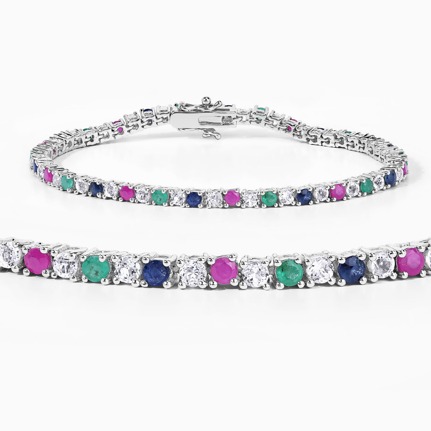 5.69 Carat Genuine Multi Stones .925 Sterling Silver Bracelet