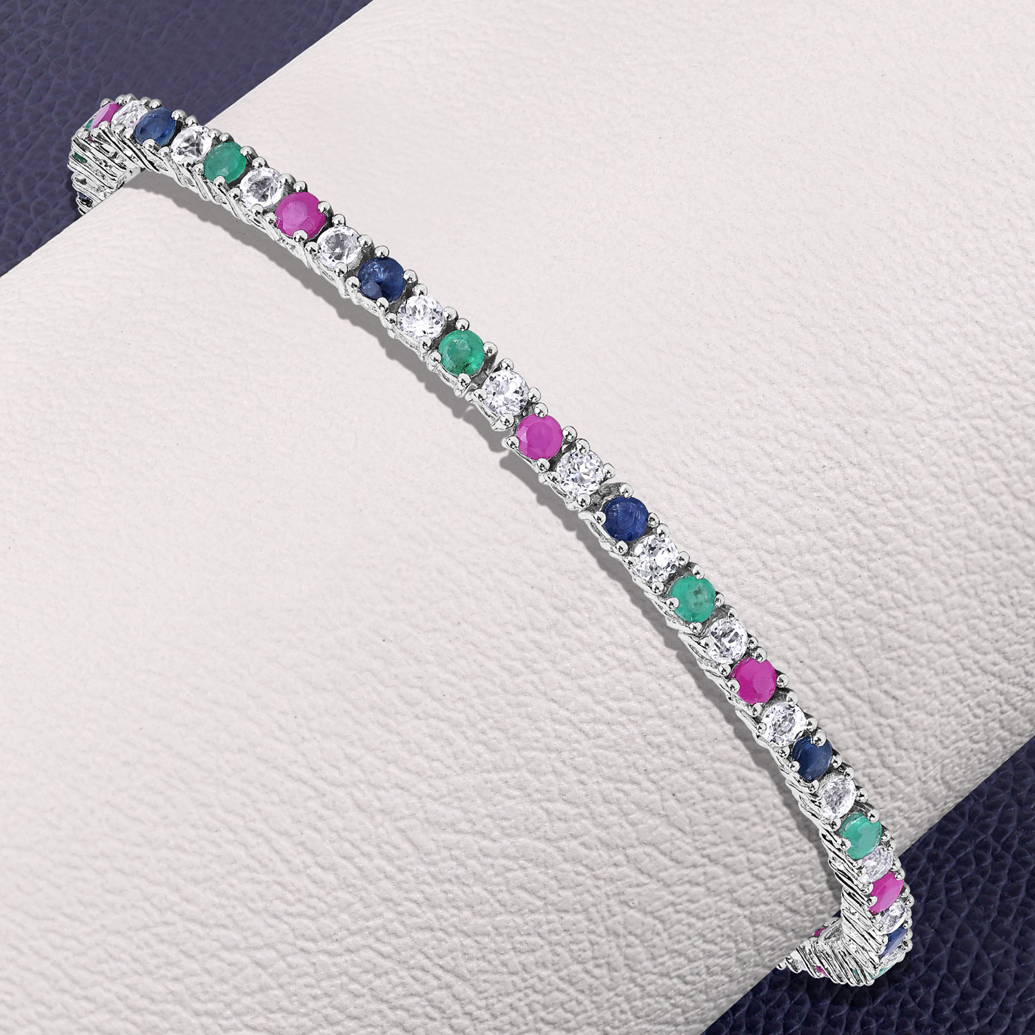 5.69 Carat Genuine Multi Stones .925 Sterling Silver Bracelet