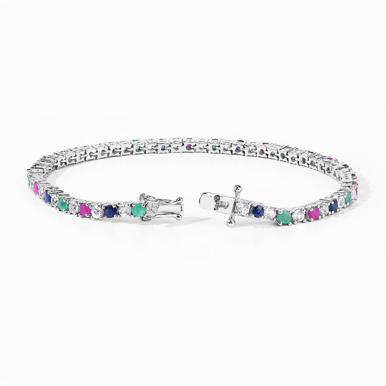 5.69 Carat Genuine Multi Stones .925 Sterling Silver Bracelet