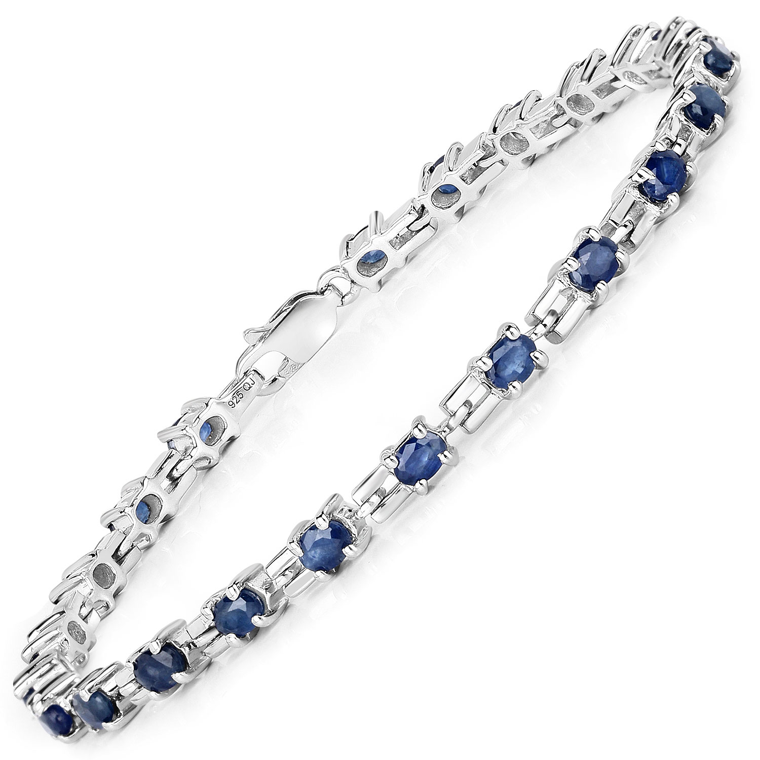 4.41 Carat Genuine Blue Sapphire .925 Sterling Silver Bracelet