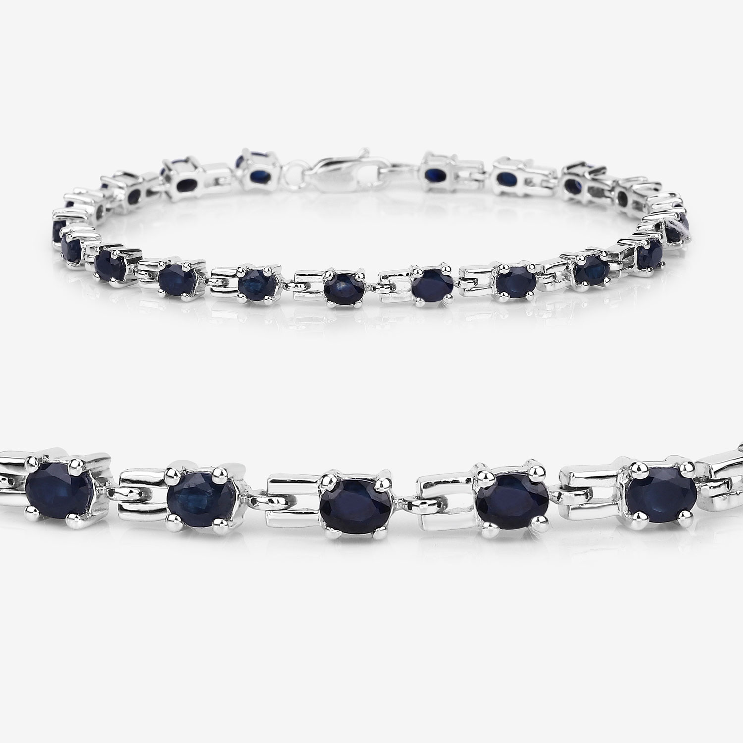 4.41 Carat Genuine Blue Sapphire .925 Sterling Silver Bracelet