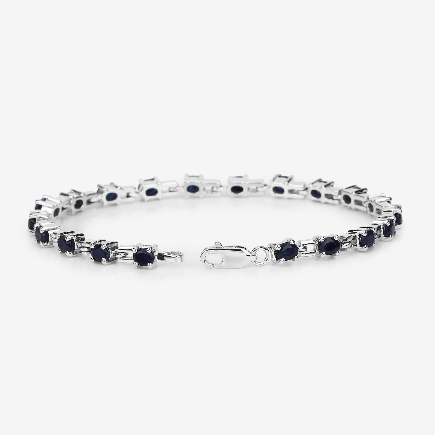 4.41 Carat Genuine Blue Sapphire .925 Sterling Silver Bracelet