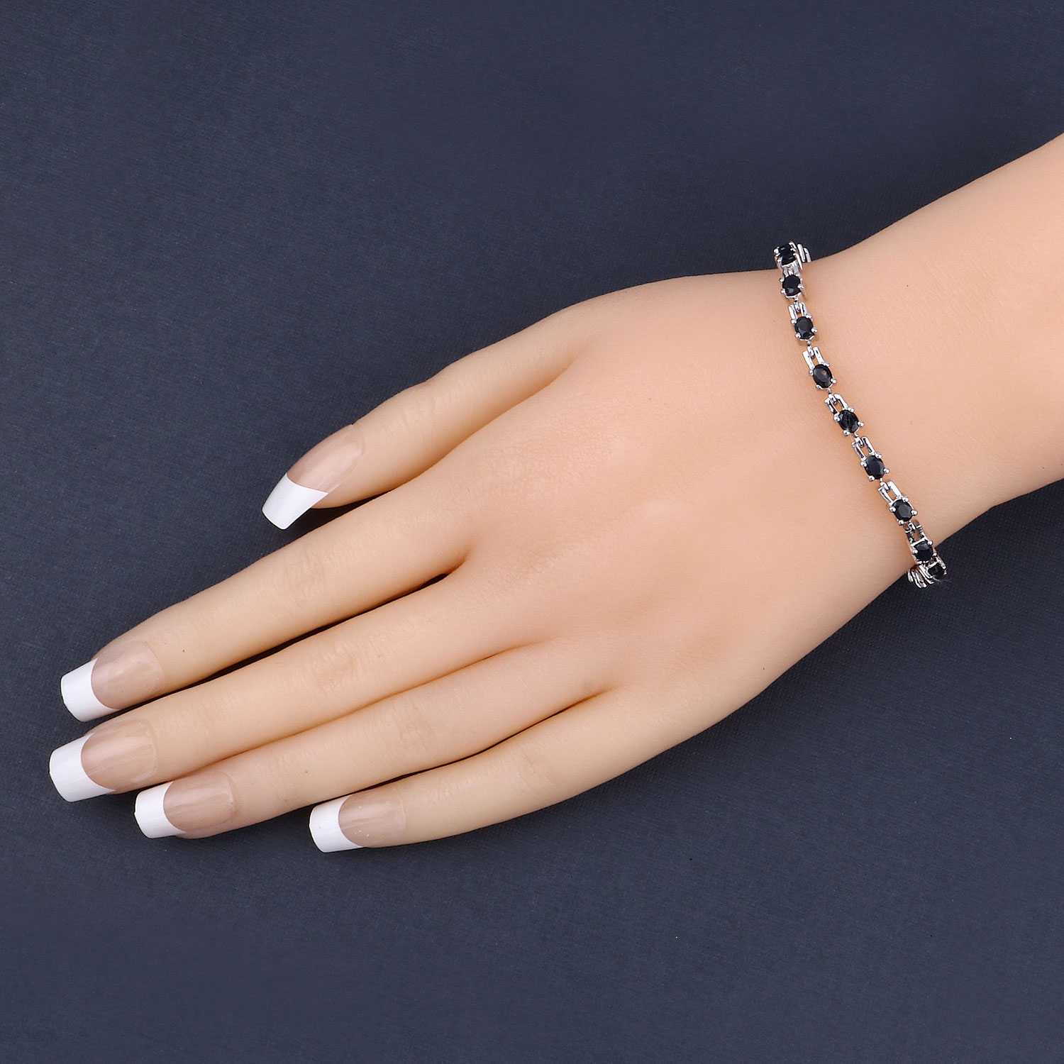 4.41 Carat Genuine Blue Sapphire .925 Sterling Silver Bracelet