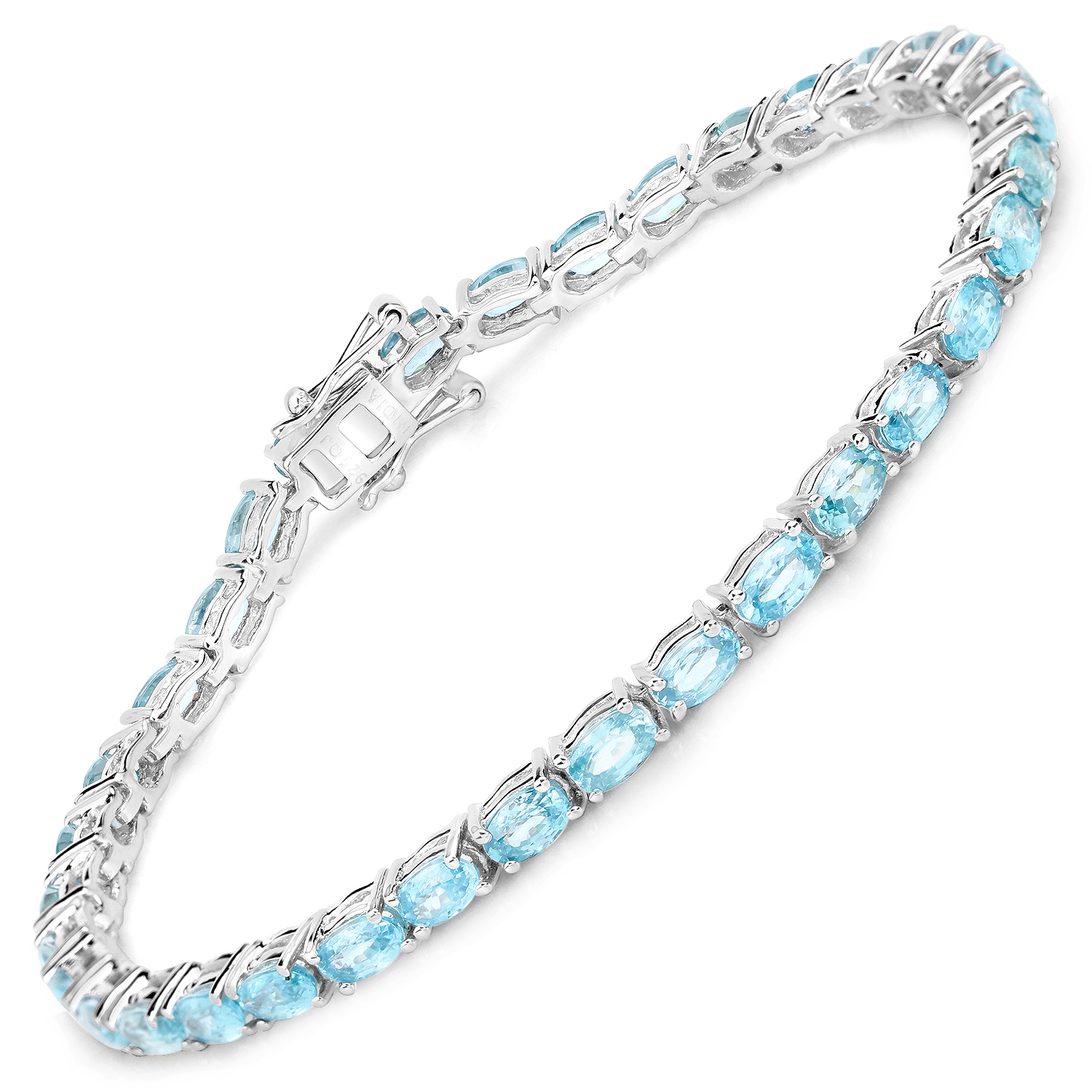 11.55 Carat Genuine Blue Zircon .925 Sterling Silver Bracelet