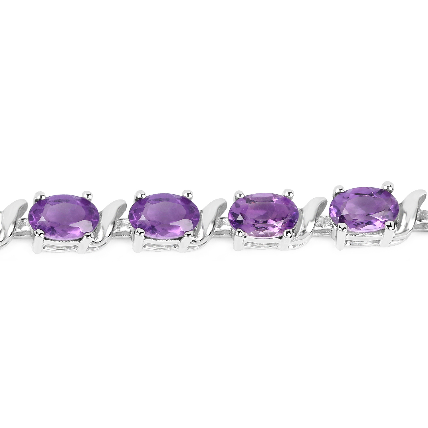 14K White Gold Plated 10.08 Carat Genuine Amethyst .925 Sterling Silver Bracelet