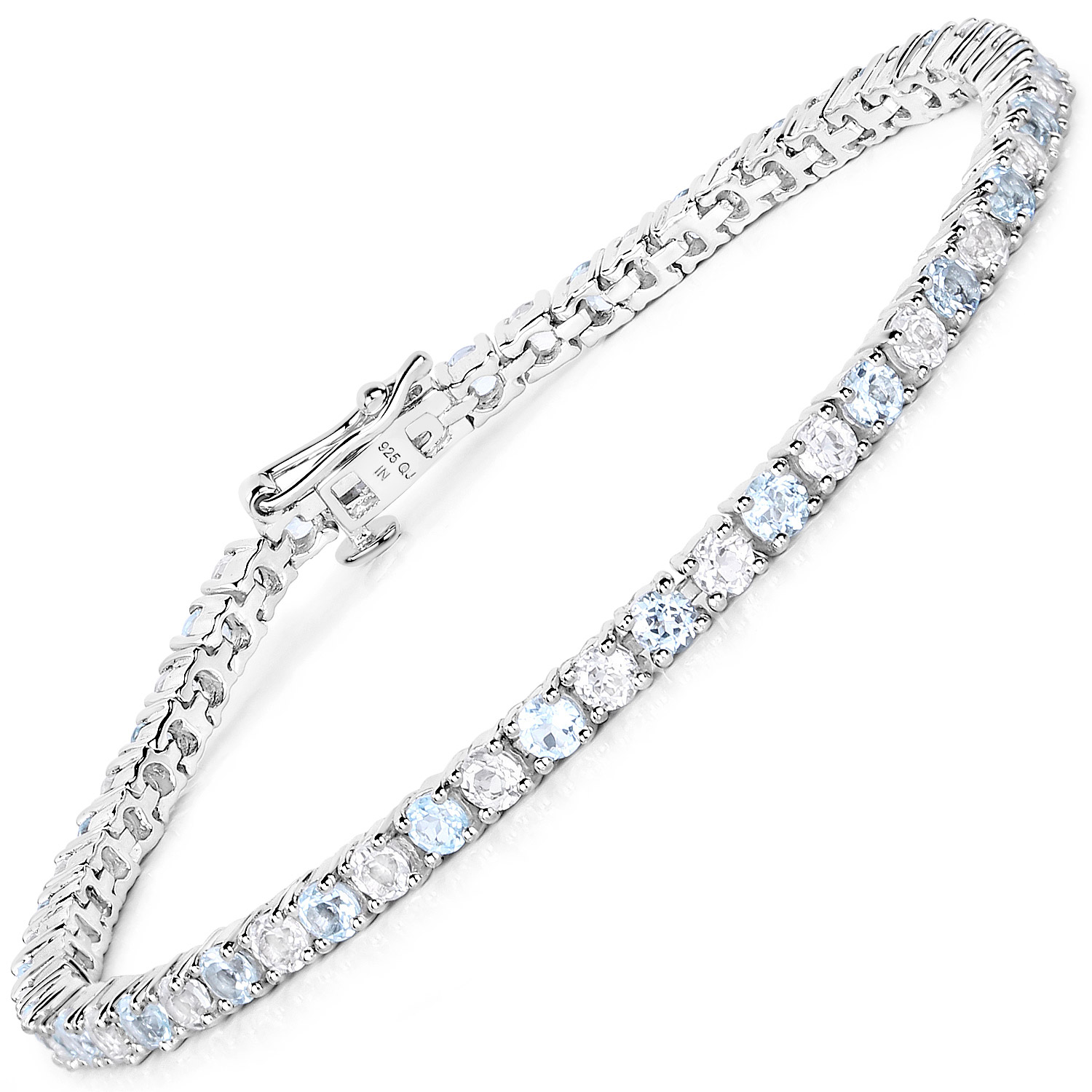 6.33 Carat Genuine Blue Topaz and White Topaz .925 Sterling Silver Ring