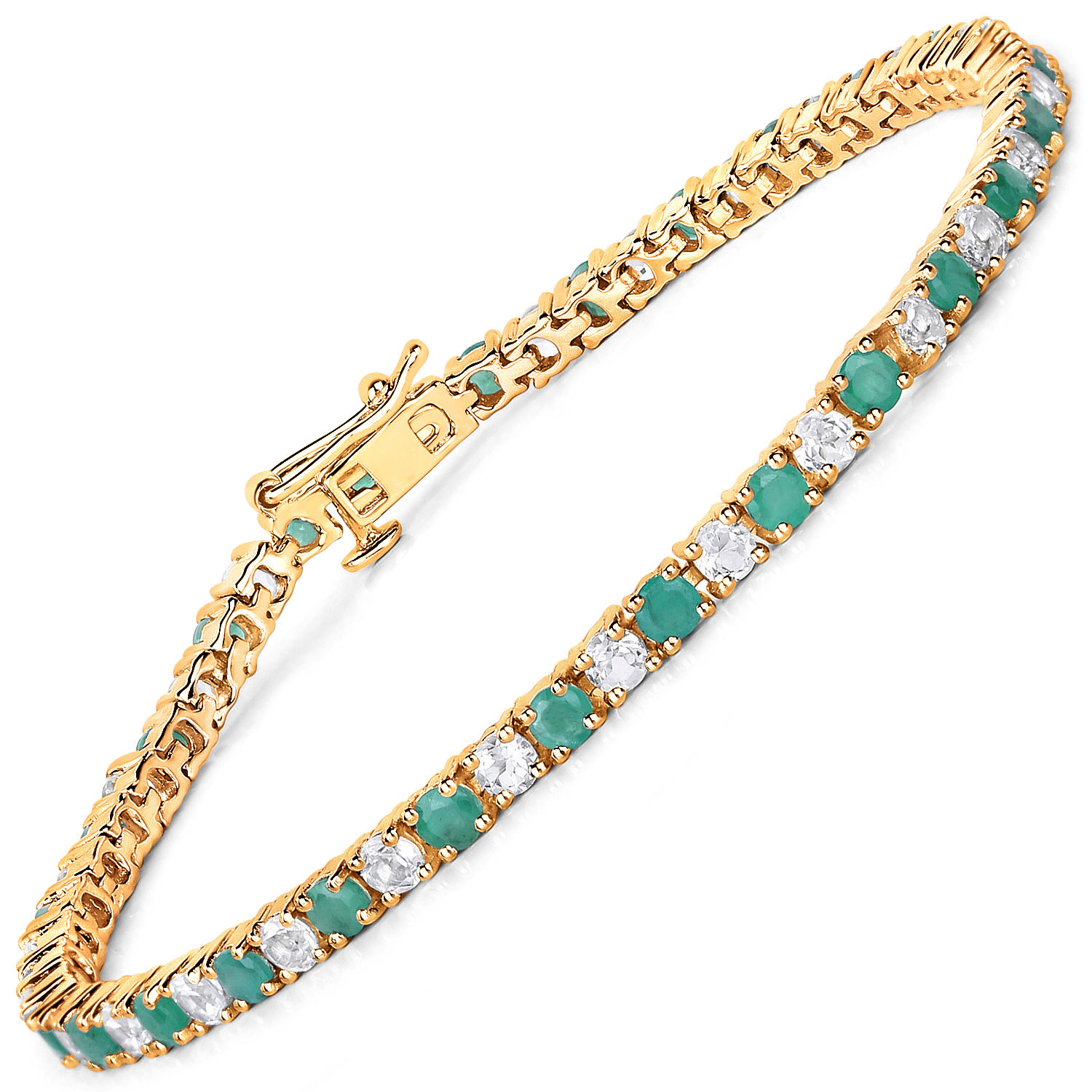 5.77 Genuine Emerald and White Topaz .925 Sterling Silver Bracelet