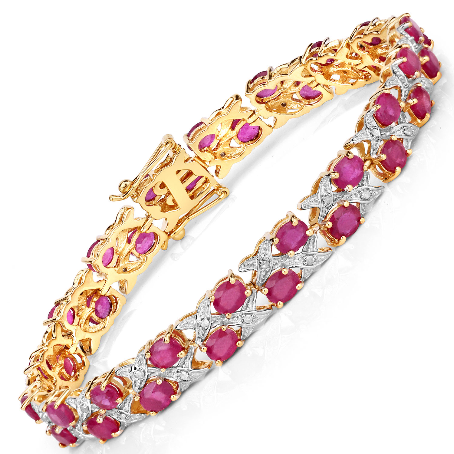 16.51 Carat Glass Filled Ruby and White Diamond .925 Sterling Silver Bracelet