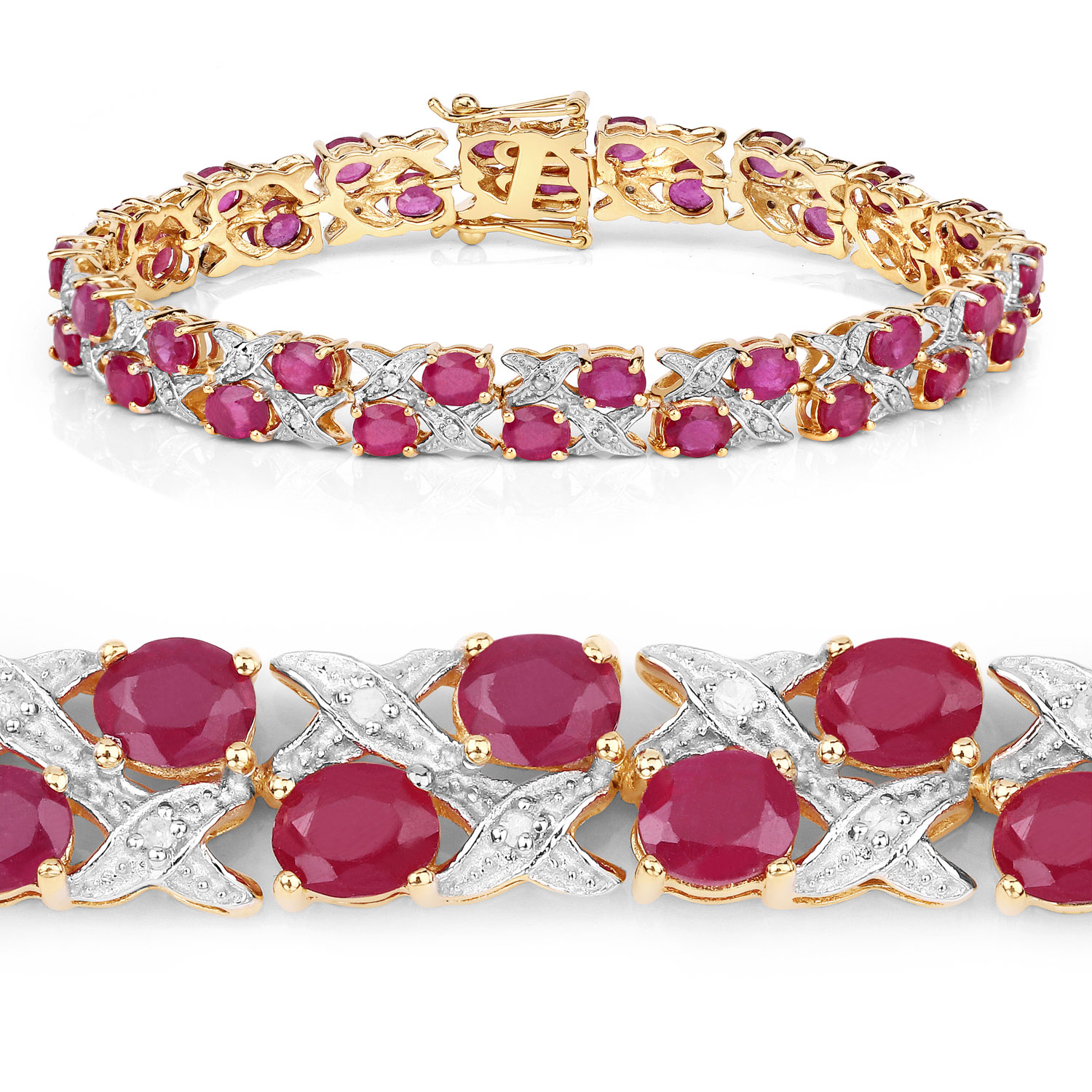 16.51 Carat Glass Filled Ruby and White Diamond .925 Sterling Silver Bracelet