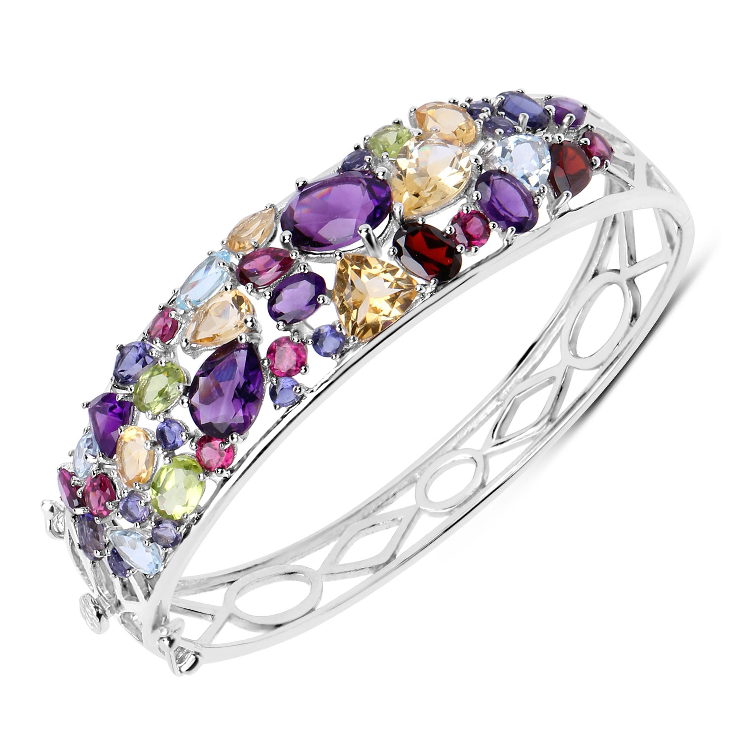 21.17 Carat Genuine Multi Stones .925 Sterling Silver Bangle