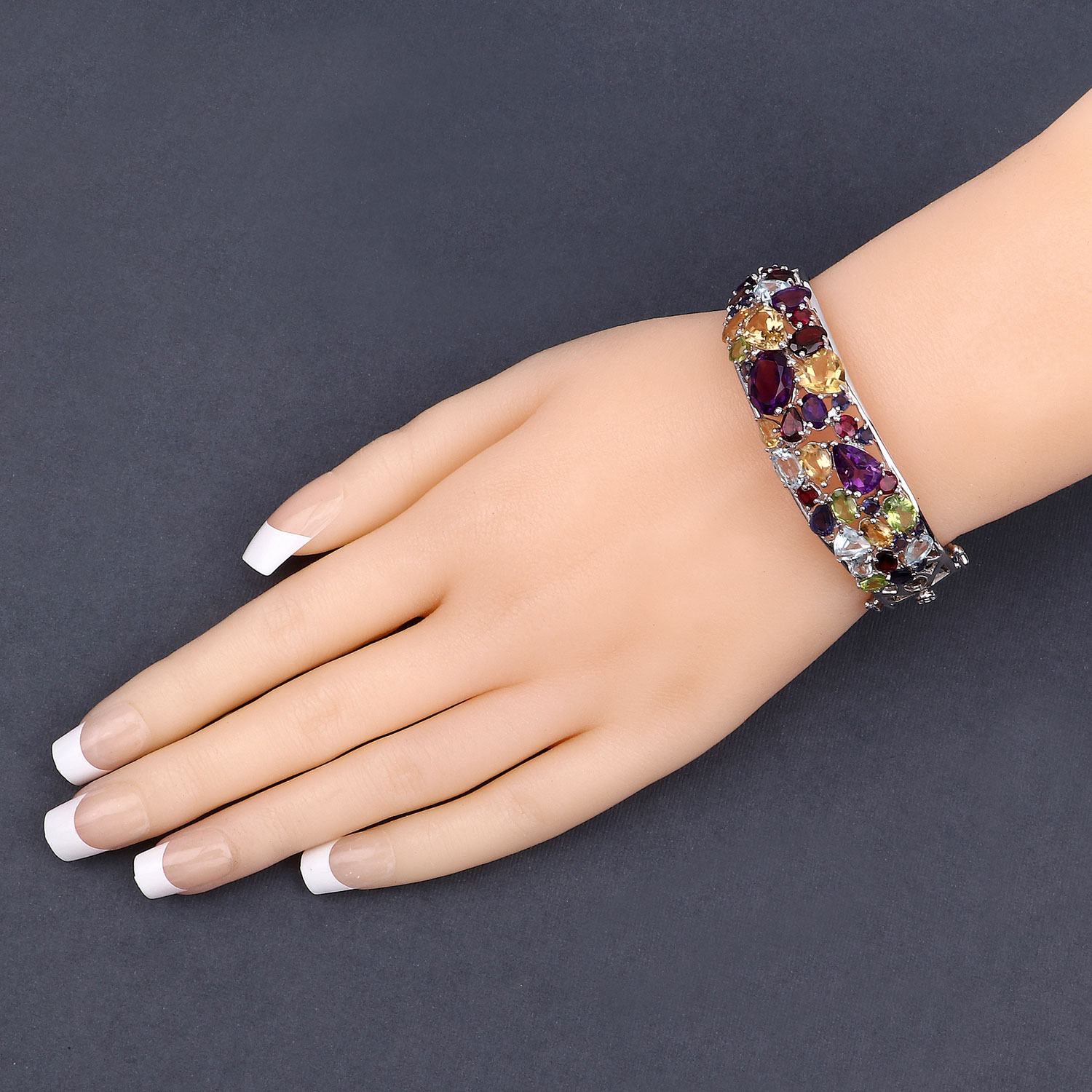 21.17 Carat Genuine Multi Stones .925 Sterling Silver Bangle