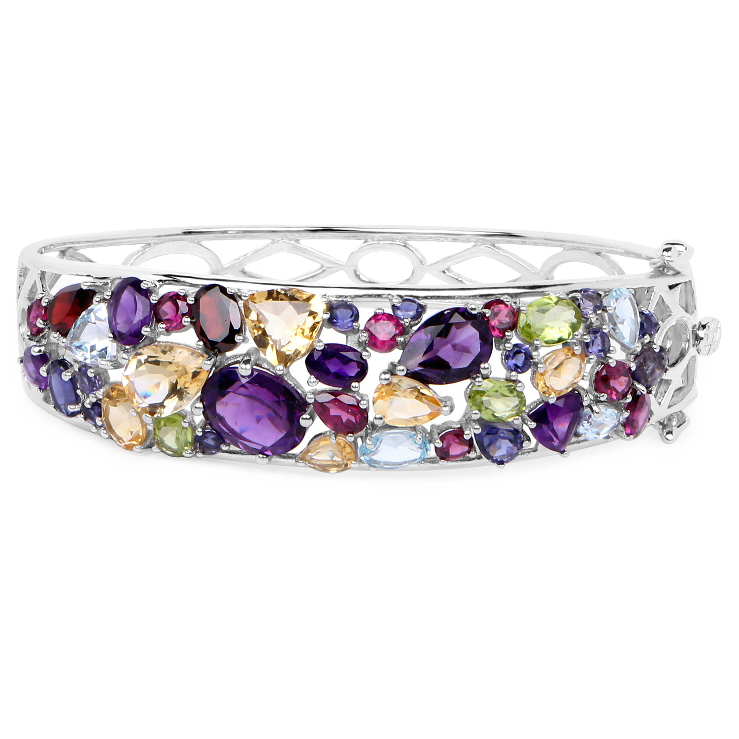 21.17 Carat Genuine Multi Stones .925 Sterling Silver Bangle