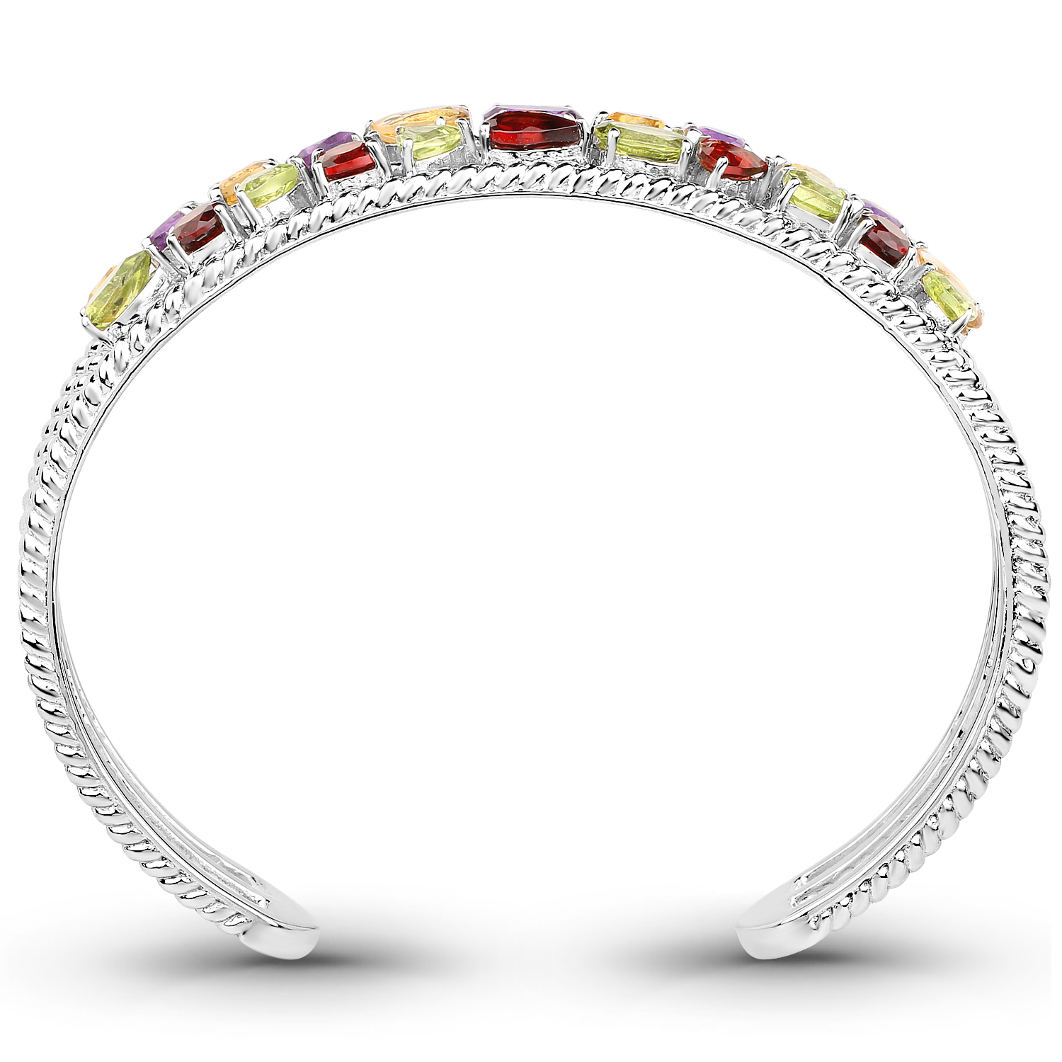 6.87 Carat Genuine Multi Stones .925 Sterling Silver Cuff Bangle