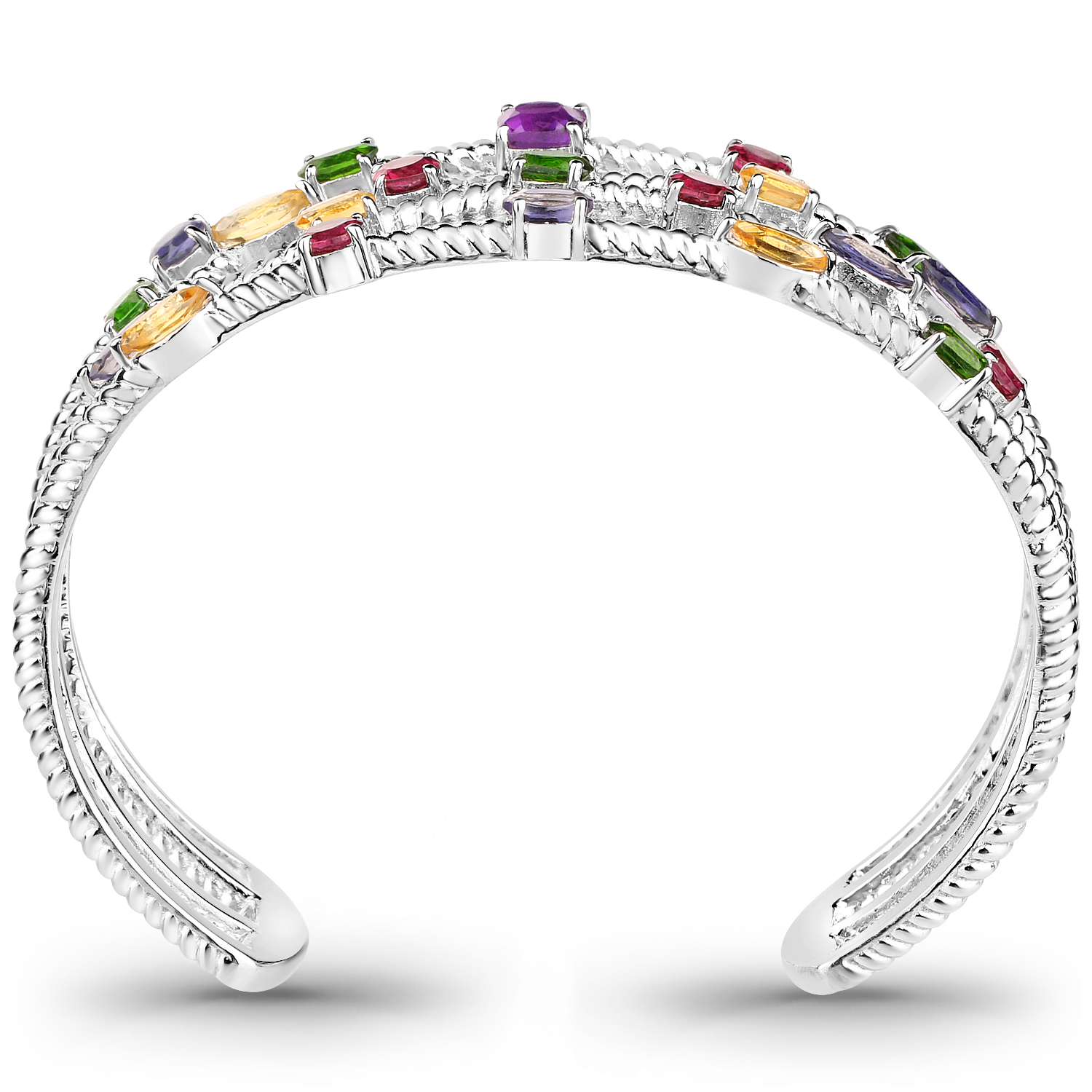 5.33 Carat Genuine Multi Stones .925 Sterling Silver Cuff Bangle