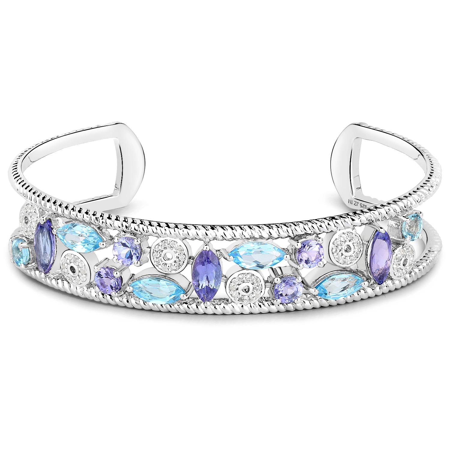 6.05 Carat Genuine Multi Stones .925 Sterling Silver Cuff Bangle