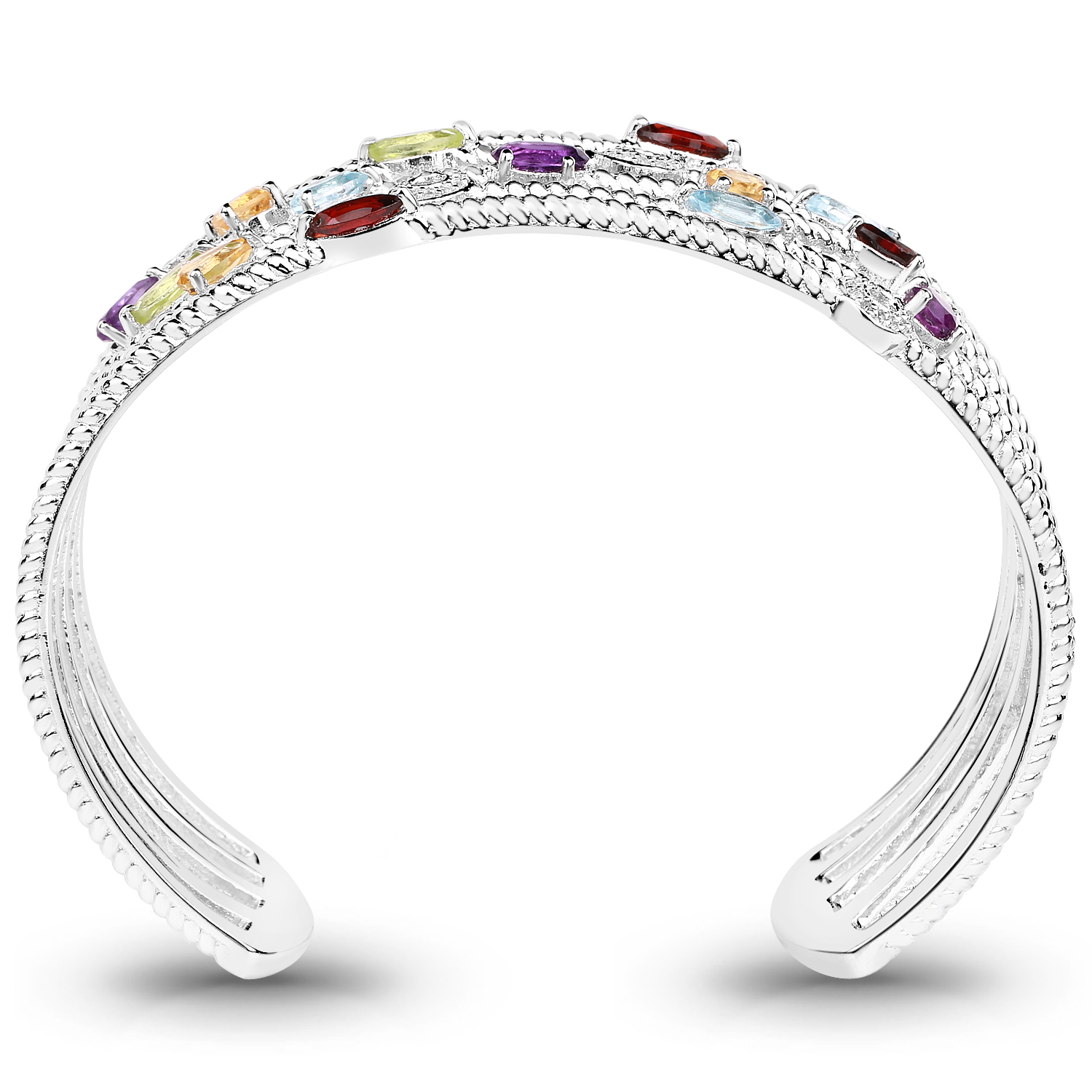 3.97 Carat Genuine Multi Stones .925 Sterling Silver Cuff Bangle