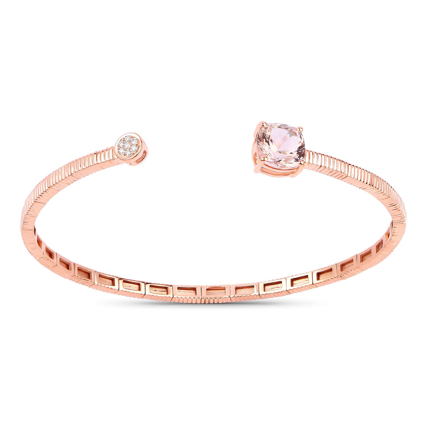 2.05 Carat Genuine Morganite and White Diamond 14K Rose Gold Bangle