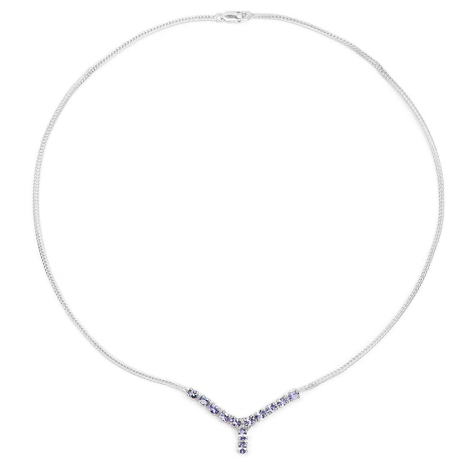 2.05 Carat Genuine Tanzanite and White Diamond .925 Sterling Silver Necklace