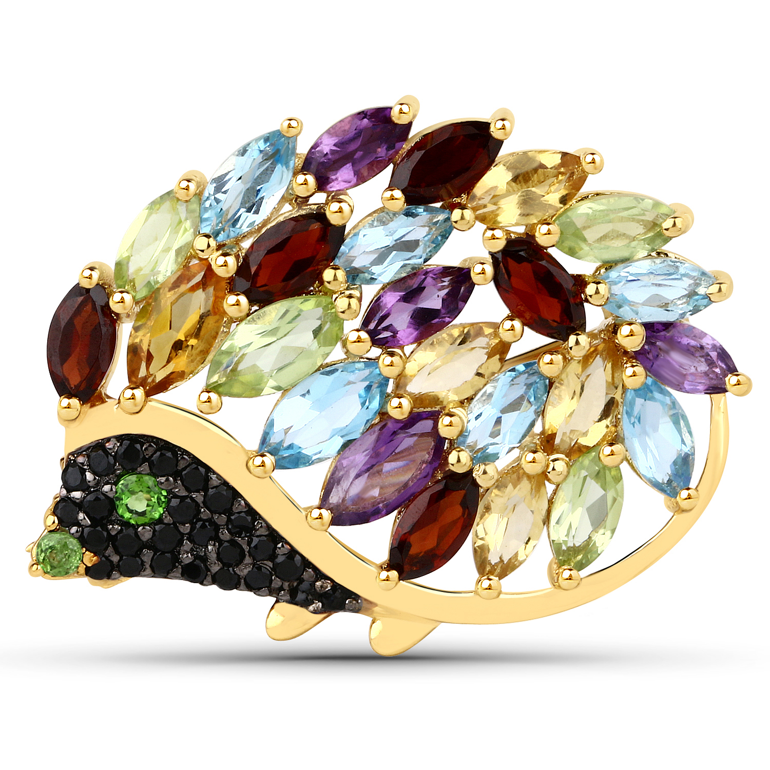 4.58 Carat Genuine Multi Stones .925 Sterling Silver Brooch