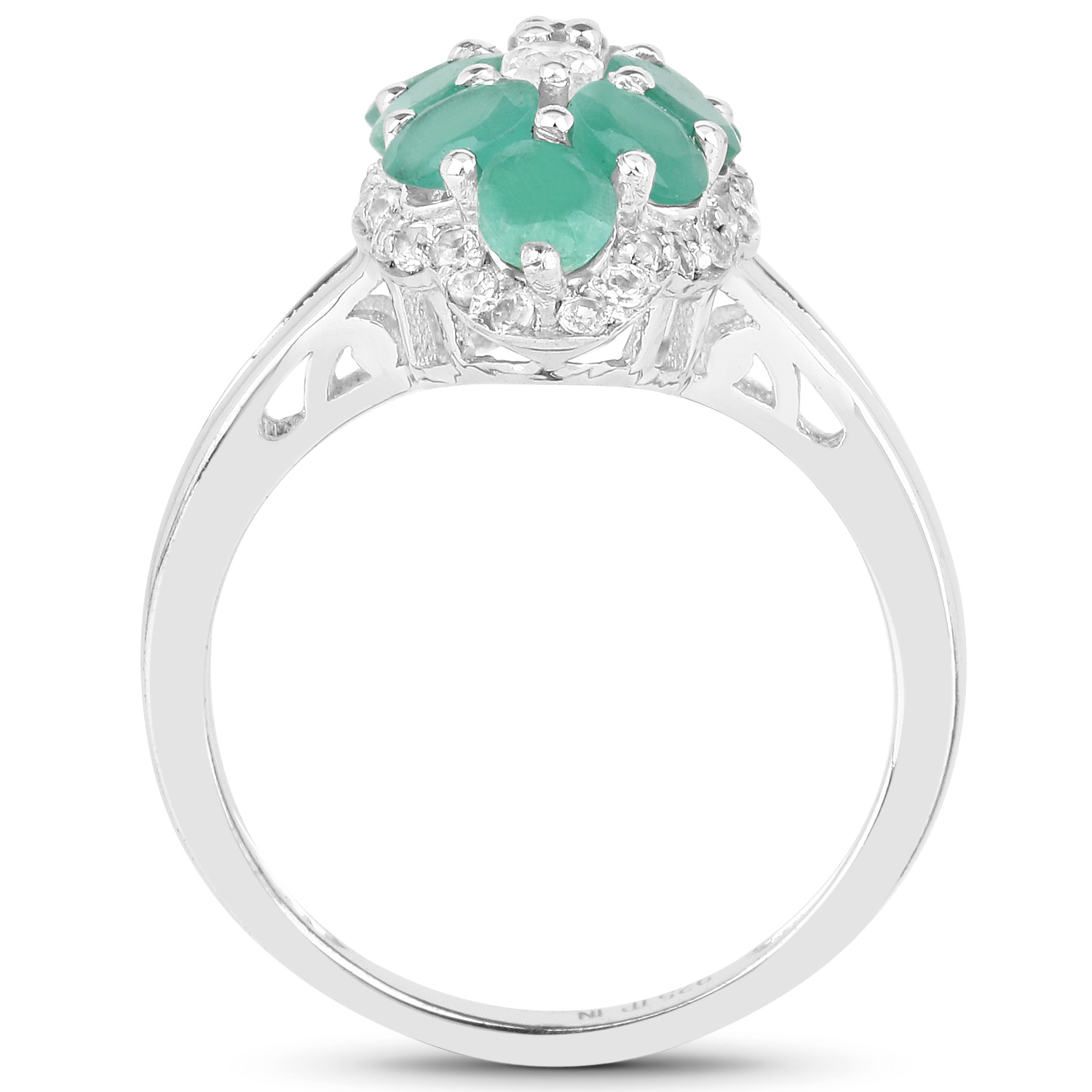 2.60 Carat Genuine Emerald and White Topaz .925 Sterling Silver Ring