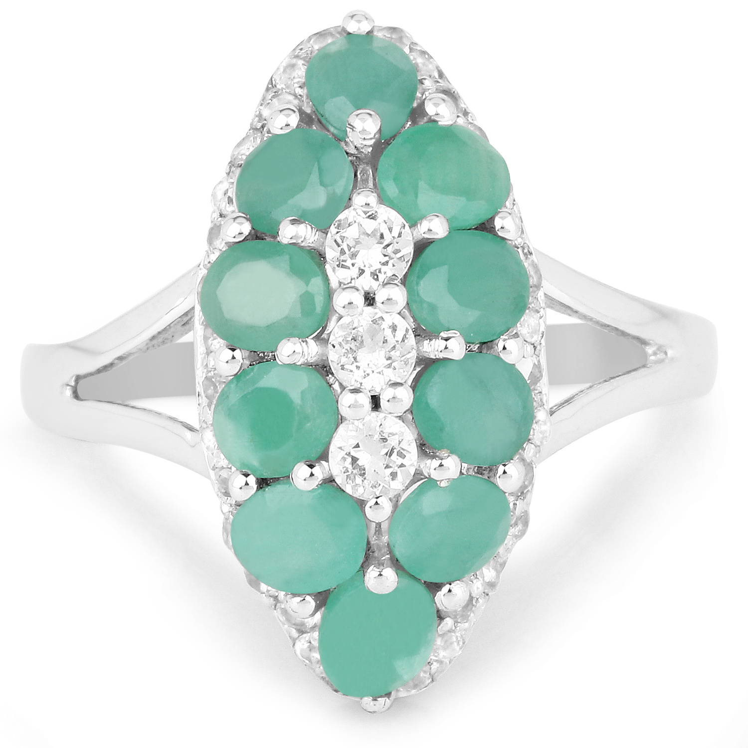 2.60 Carat Genuine Emerald and White Topaz .925 Sterling Silver Ring