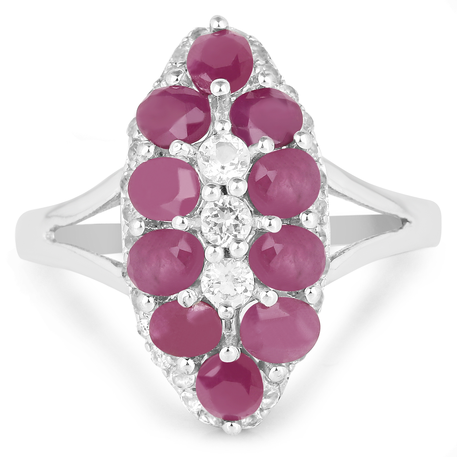 3.00 Carat Genuine Ruby and White Topaz .925 Sterling Silver Ring