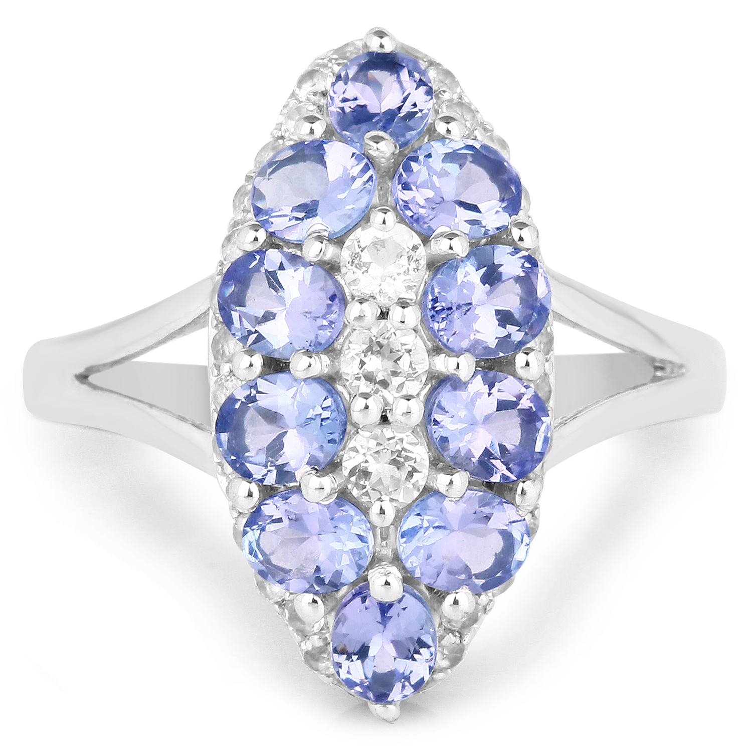 2.46 Carat Genuine Tanzanite and White Topaz .925 Sterling Silver Ring