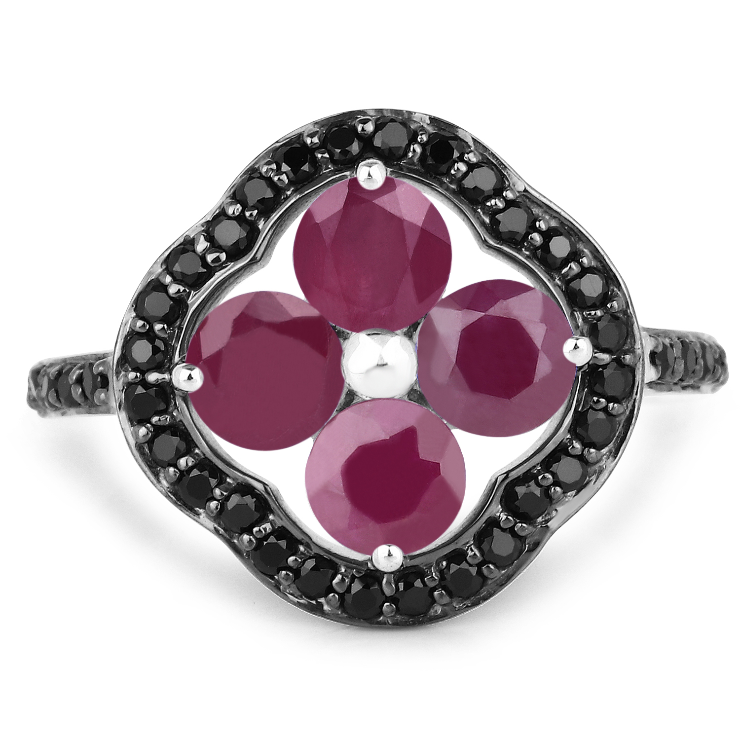 2.29 Carat Genuine Ruby and Black Spinel .925 Sterling Silver Ring