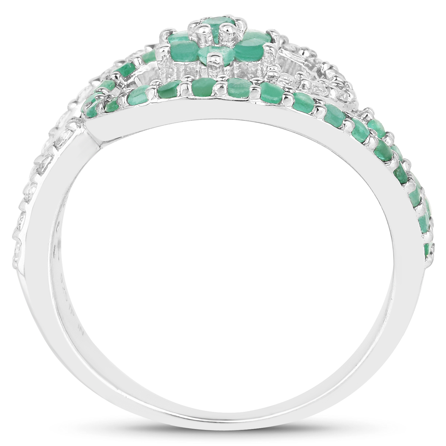 0.72 Carat Genuine Emerald and White Topaz .925 Sterling Silver Ring
