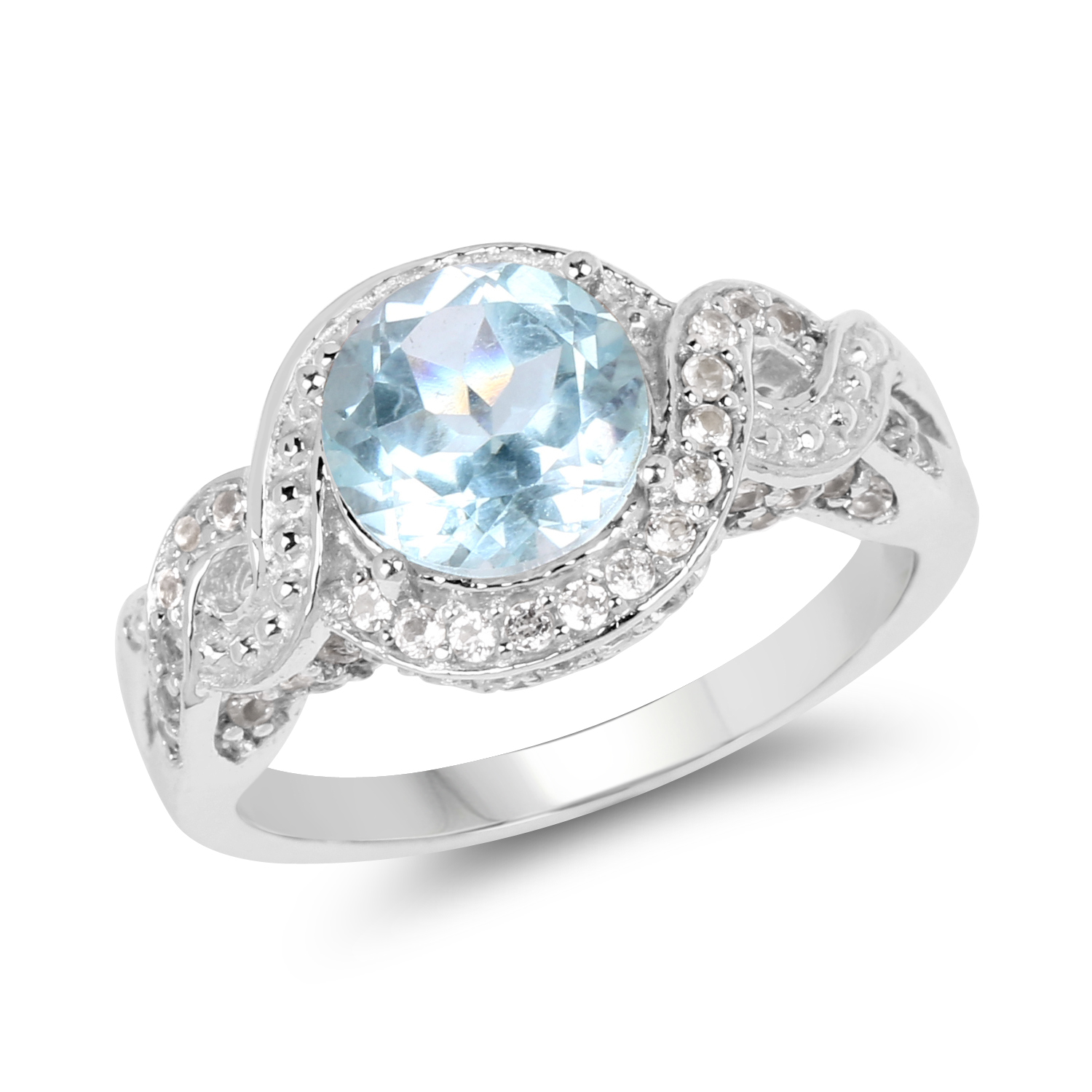 3.26 Carat Genuine Blue Topaz and White Topaz .925 Sterling Silver Ring