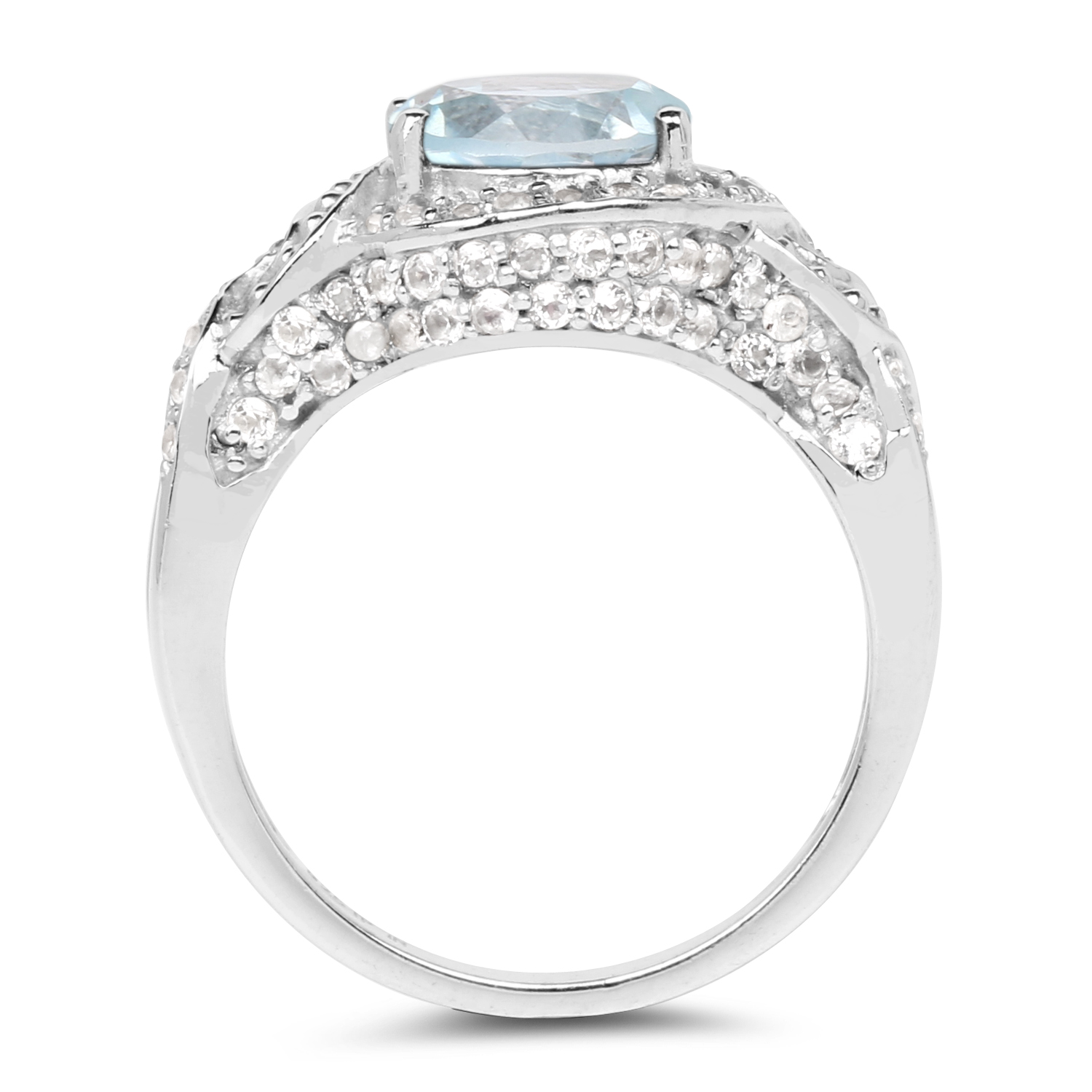 3.26 Carat Genuine Blue Topaz and White Topaz .925 Sterling Silver Ring