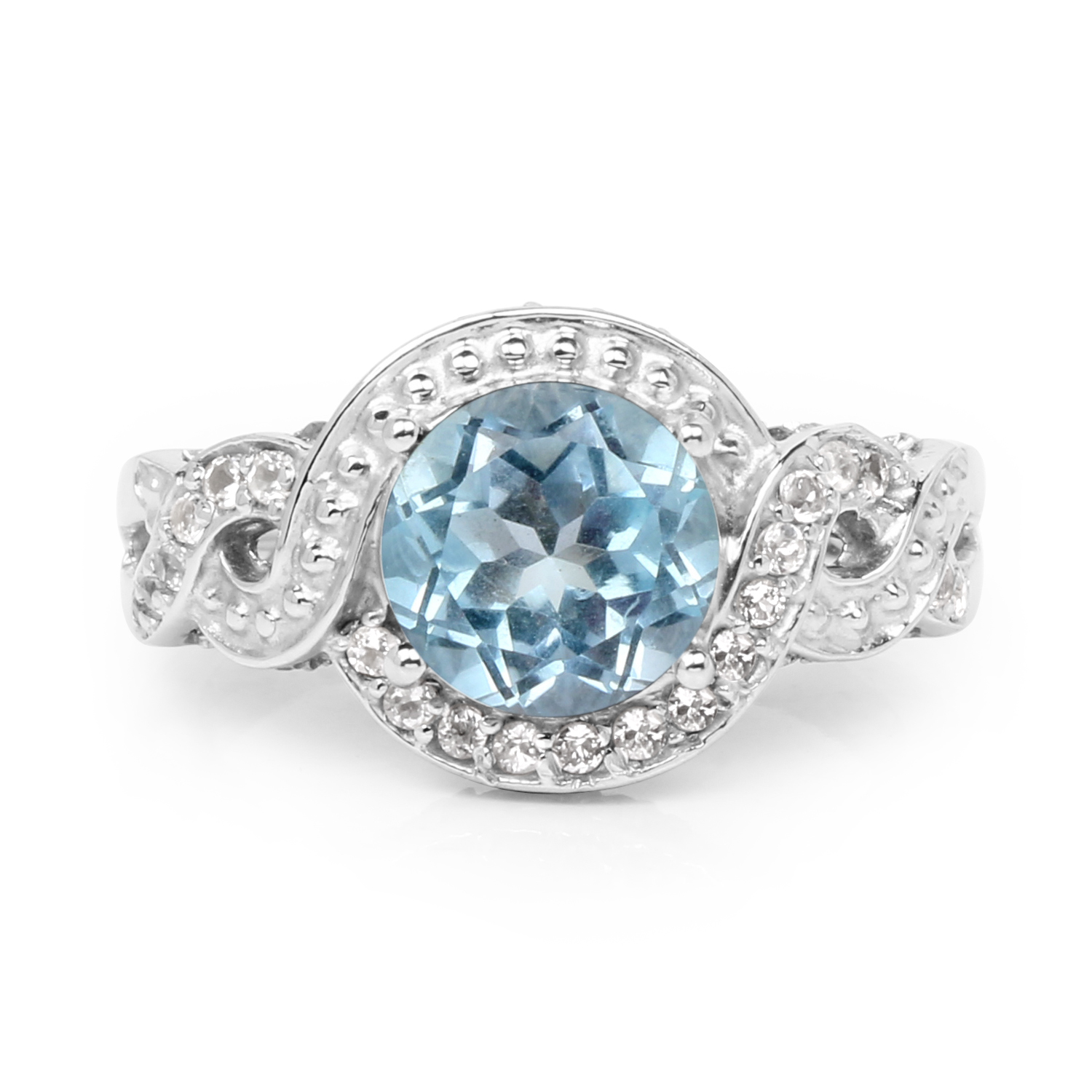 3.26 Carat Genuine Blue Topaz and White Topaz .925 Sterling Silver Ring